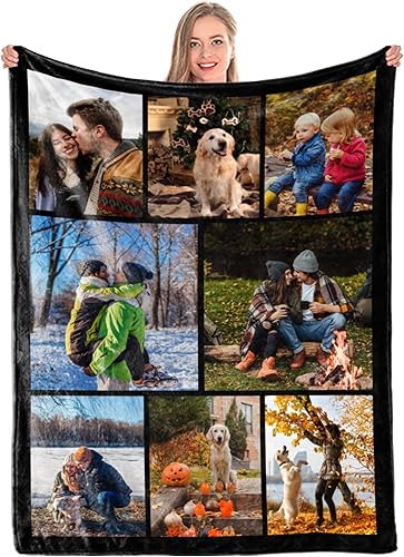 DIYKST Manta personalizada con fotos, manta personalizada de collage de 8 fotos, manta personalizada con imágenes, para memoria familiar,