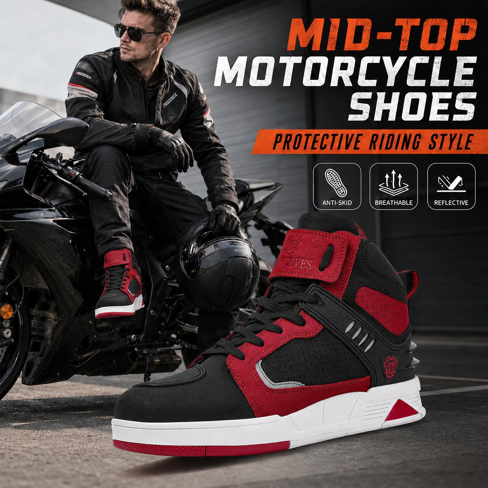 Botas de Moto, Zapatillas Motociclista para Hombre, Calzado Patillas de Cuero, Certificación CE Ventilada & Antideslizantes para Motocross