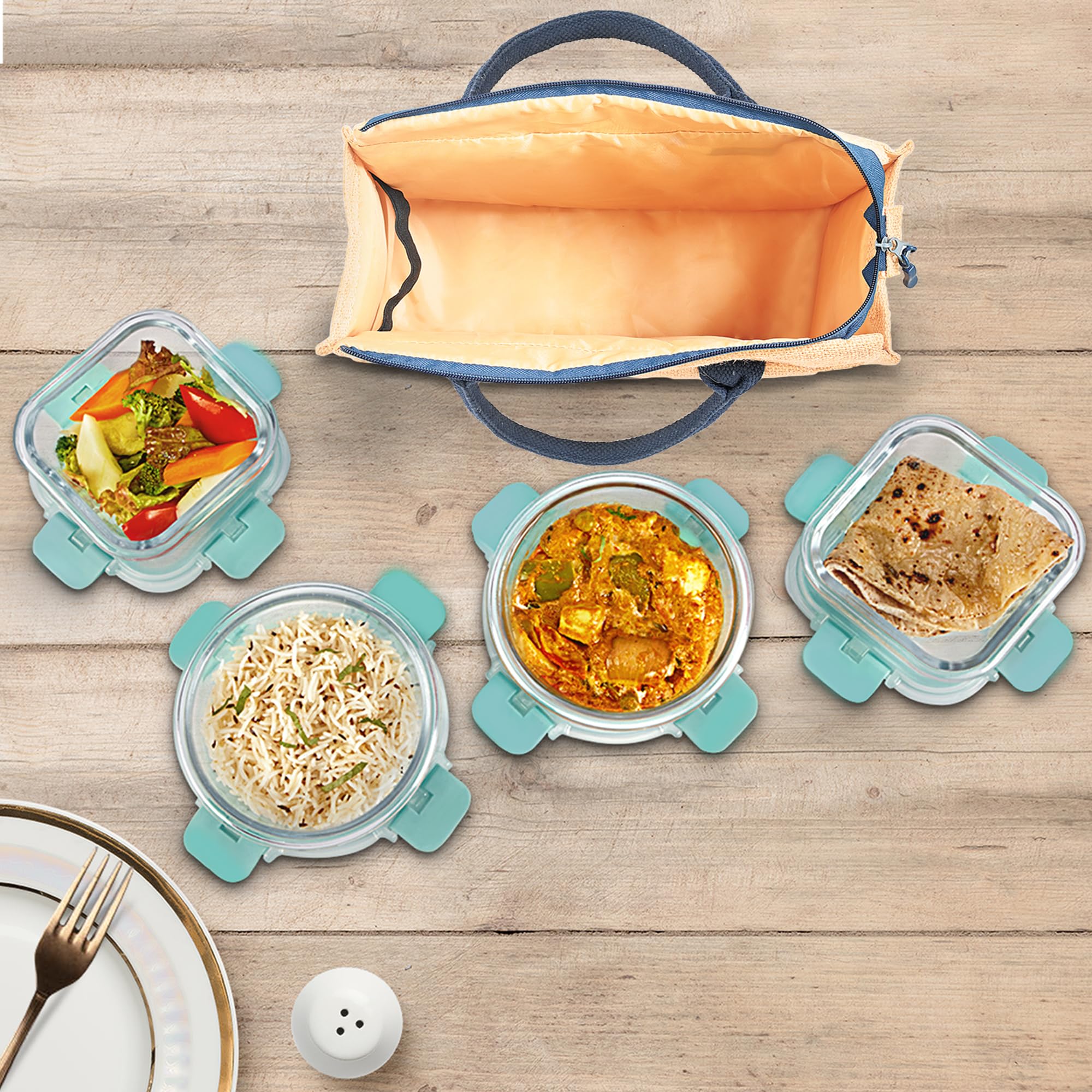 Allo Glass Lunch Box - Leakproof, Microwave Safe & with Jute Bag -7