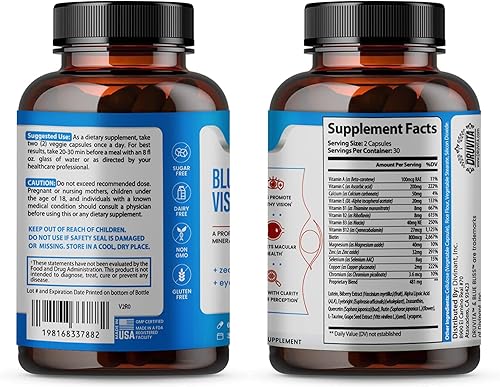 Miniatura 9 de Blue Bliss Vision Support Vitaminas oculares con luteína, biotina, arándano y zeaxantina Suplemento vitamínico para la salud visual y preservación
