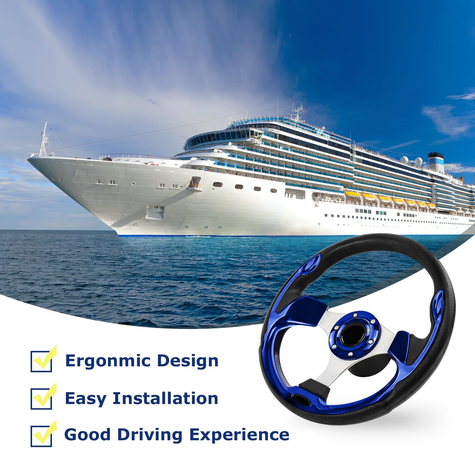 Volante da 12,5 pollici, Adattatore per Volante Marino, 3/4 pollici, Carbonio per Barche, Yacht, Barche Pontoon (Blu)