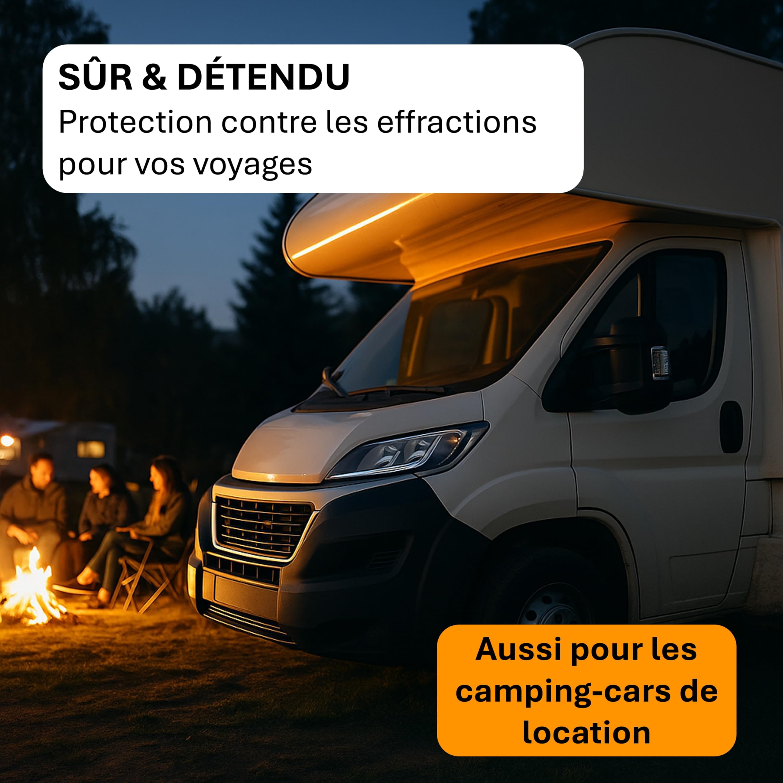 Sécurité de porte pour camping-car avec blocage du volant - Protection anti-effraction en acier pour Fiat Ducato, Jumper, Boxer, VW T5/T6, Sprinter - Envergure 150 à 180 cm avec sac