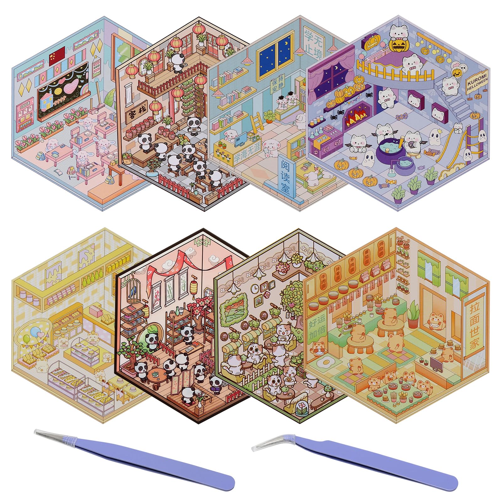 Sticker Therapy 3d Scenes For Adults 2 Sets Big DIY 3D Sticker Scene Isometric Miniature Room Sticker Book For Kids Adults Cute Make Your Own House Stickers For Gifts Paint By Scene