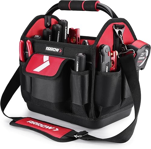 ARROW - Bolsa de herramientas de 12 pulgadas con base dura impermeable, bolsa de herramientas para electricista con 19 bolsillos, tela Oxford 840D,