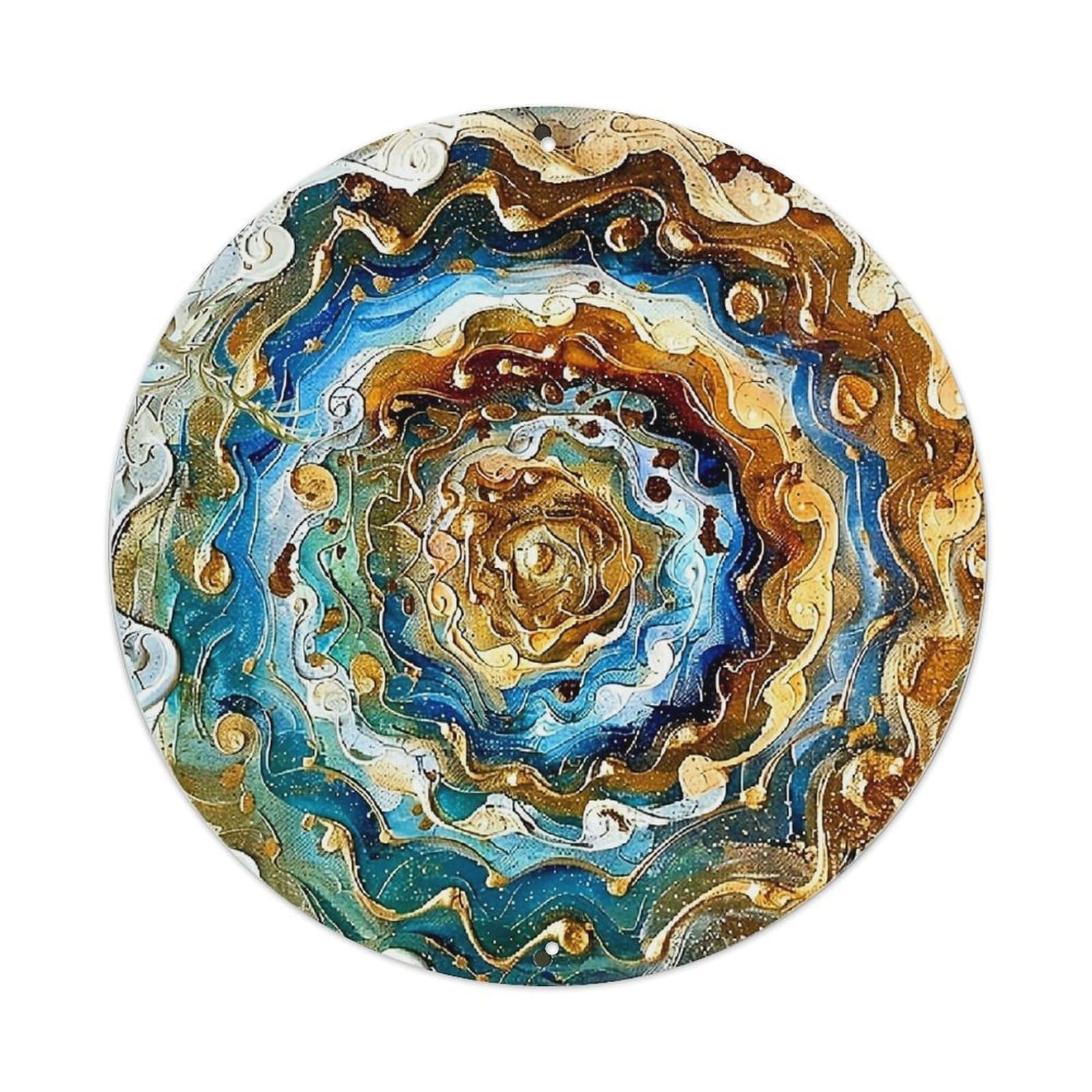 Swirling Blue Gold Abstract Pattern Tin Sign Metal Poster Vintage Metal Signs for Home Man Cave Bar Cafe Kitchen laundry room Wall Decorations 8x8 inches