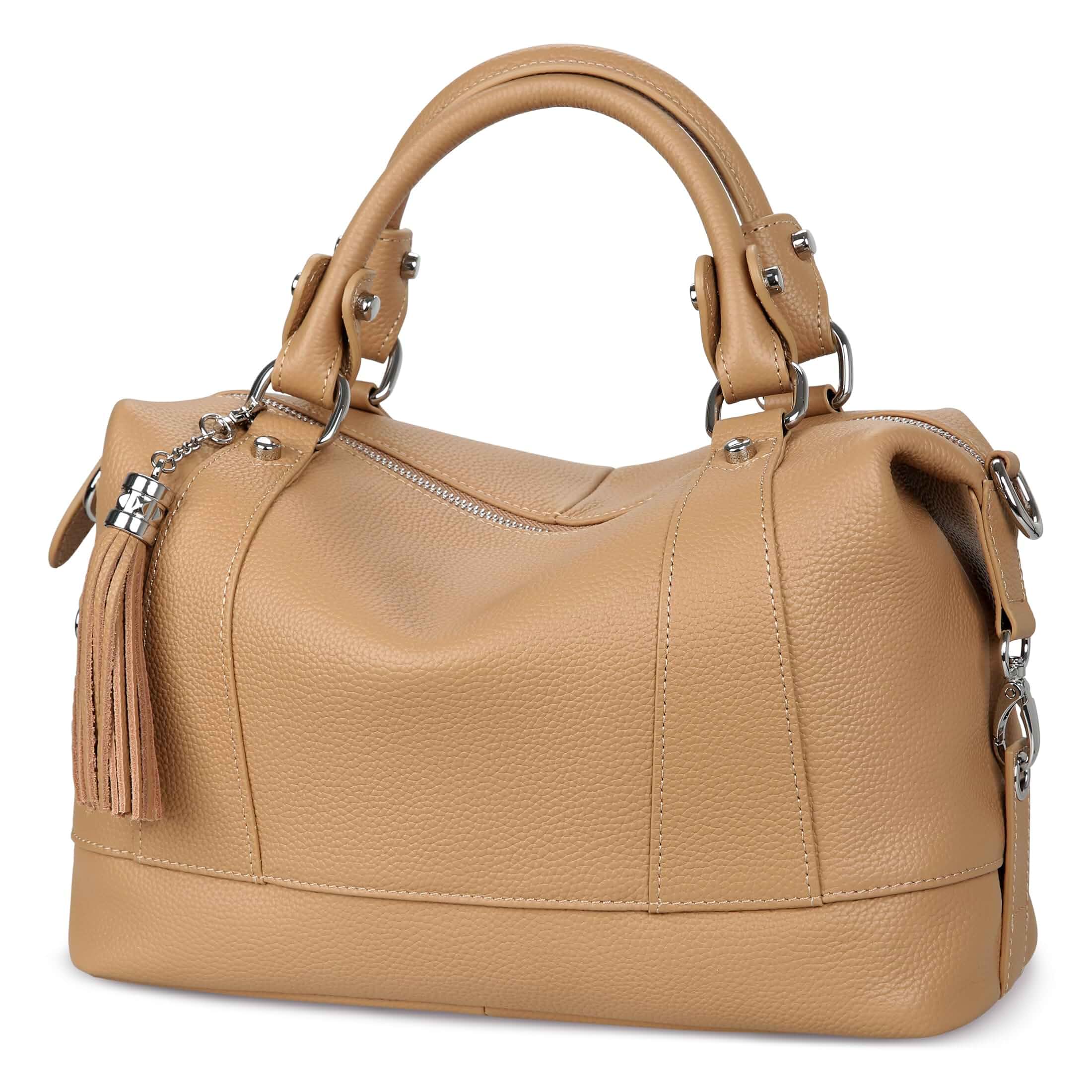 HESHE Genuine Leather Purse for Women Satchel Tote Bags Shoulder Handbags Soft Top Grain Leather,Tassel,Large Capcity,Adjustable Long Strap,Roomy,Top Handle,Crossbody,Trendy,Travel,Work,Daily Use