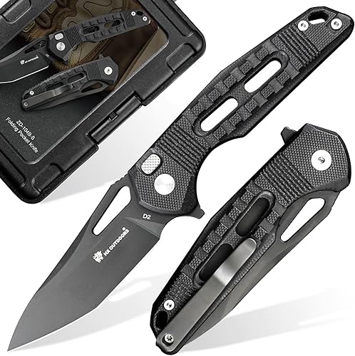 HX OUTDOORS Navaja de bolsillo con cerradura, cuchillo plegable de acero D2 de alta calidad con clip de bolsillo y mango antideslizante G10 para