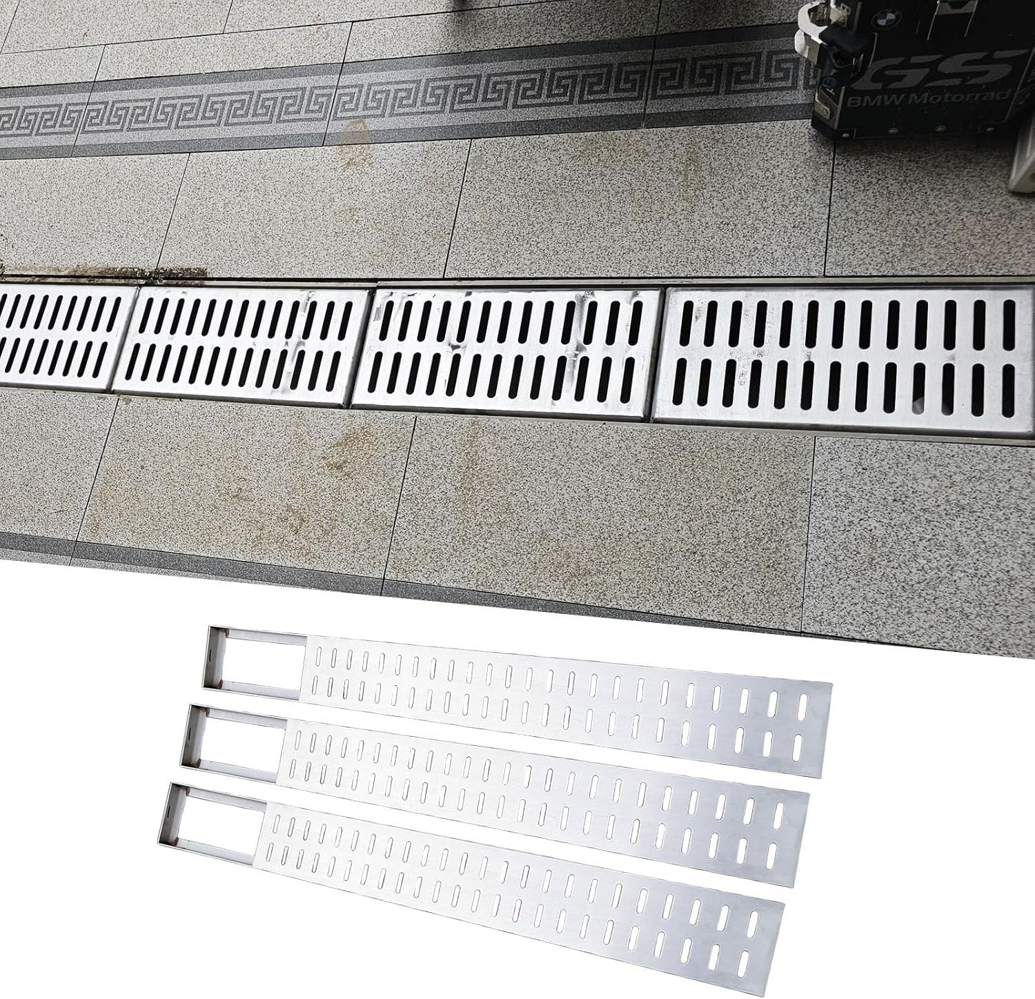 Trench Drain Strainer for Driveways & Sidewalks, Easy-Clean Detachable Stainless Steel Grate, Linear Yard Rain Gutter System, Efficient Water Drainage Solution
