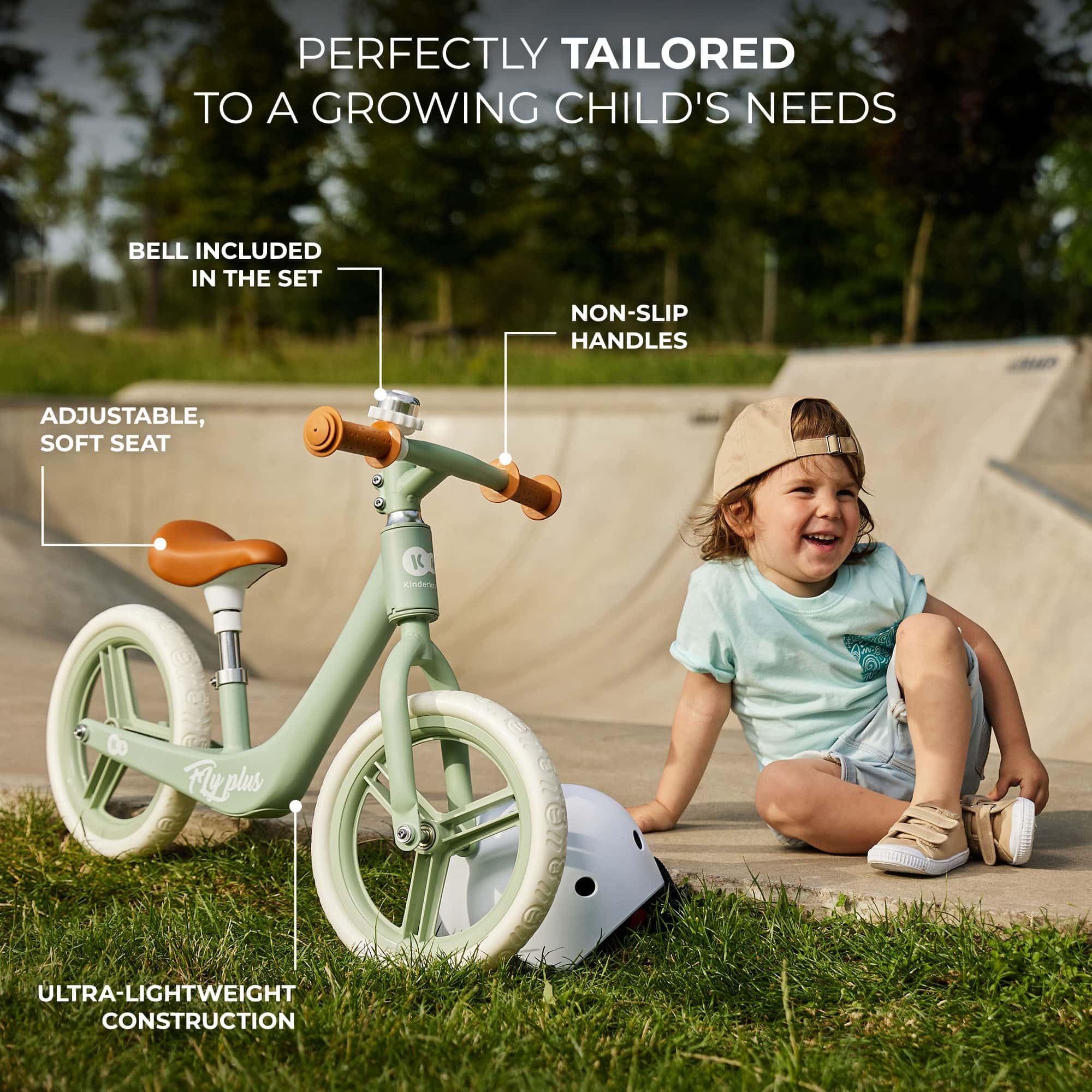 Kinderkraft FLY PLUS 2 rowery dziecięce, lekki rower biegowy, styl retro, magnezowy, konstrukcja retro, 2 lata, lekka konstrukcja, 2,8 kg, regulowane siodełko