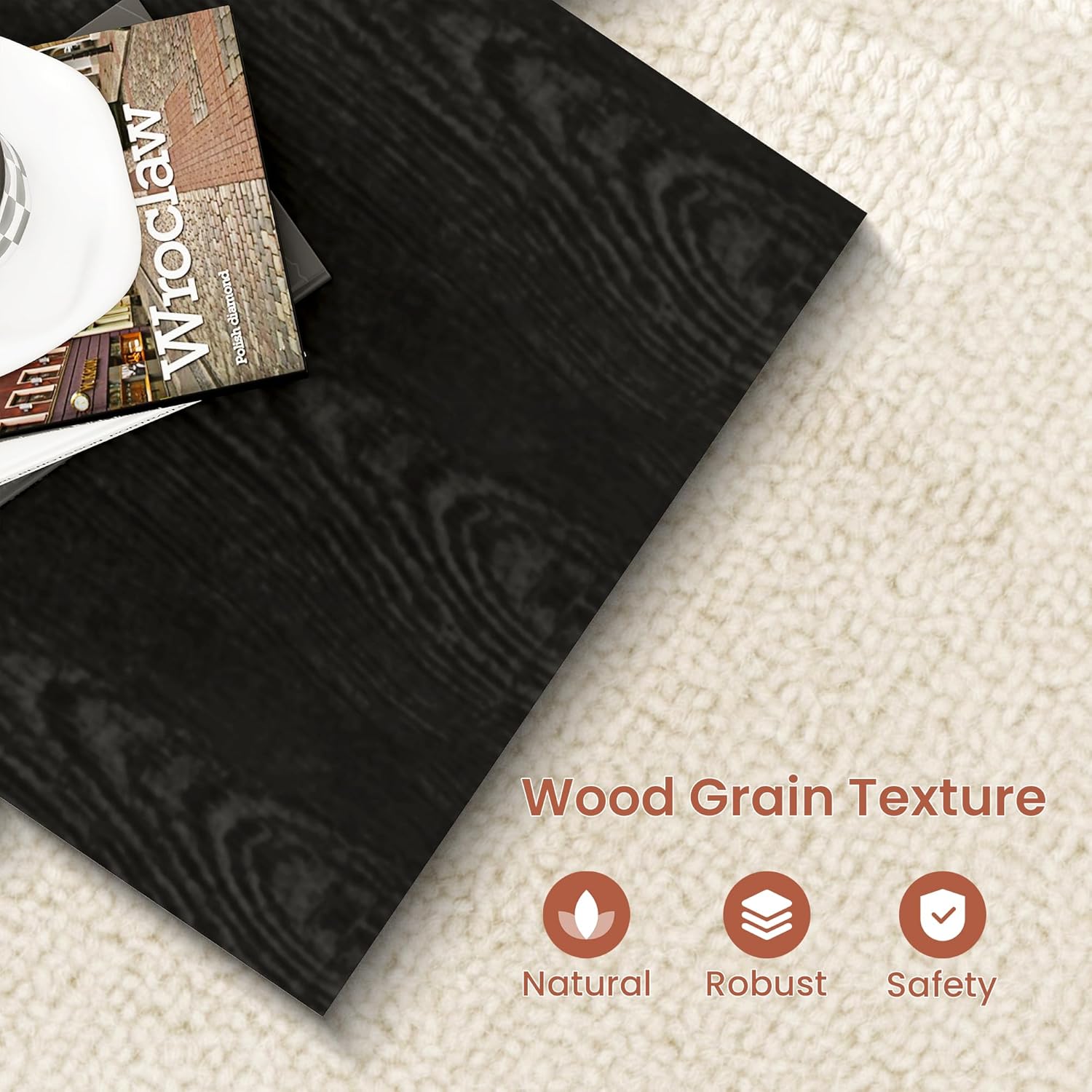 Modern 3 Piece Coffee Table Set, Rectangle Coffee Table with 2 Wood End Tables Thick Frame Living Room Table Sets for Small Spaces