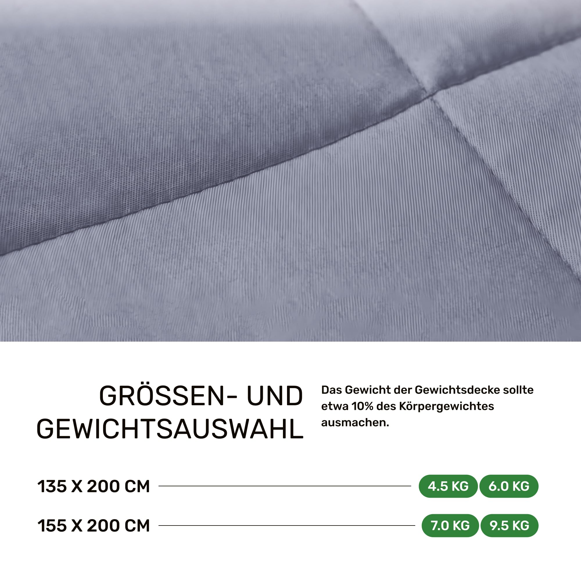 Dailydream Gewichtsdecke 135x200cm, 6 kg, Baumwolle, Grau | Gewichtsdecke mit atmungsaktiver Baumwoll-Außenschicht, Glasperlenfüllung und doppelt vernähten Kammern.