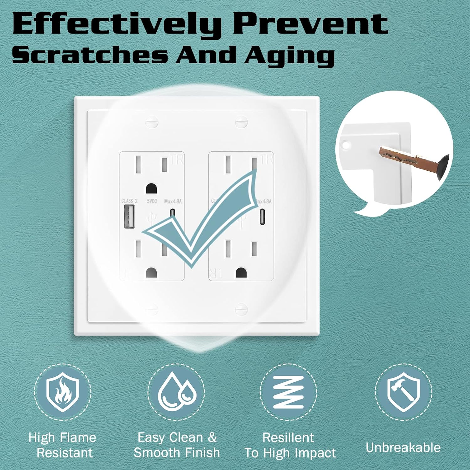 2-Gang Modern Edge Decorative Wall Plate Cover Switch Outlet Double Decorator Electrical Faceplate for Light Switches, Smart Switch, GFCI, Dimmers, Receptacle, USB Outlet (4 Pack, Double Decorator) image 3