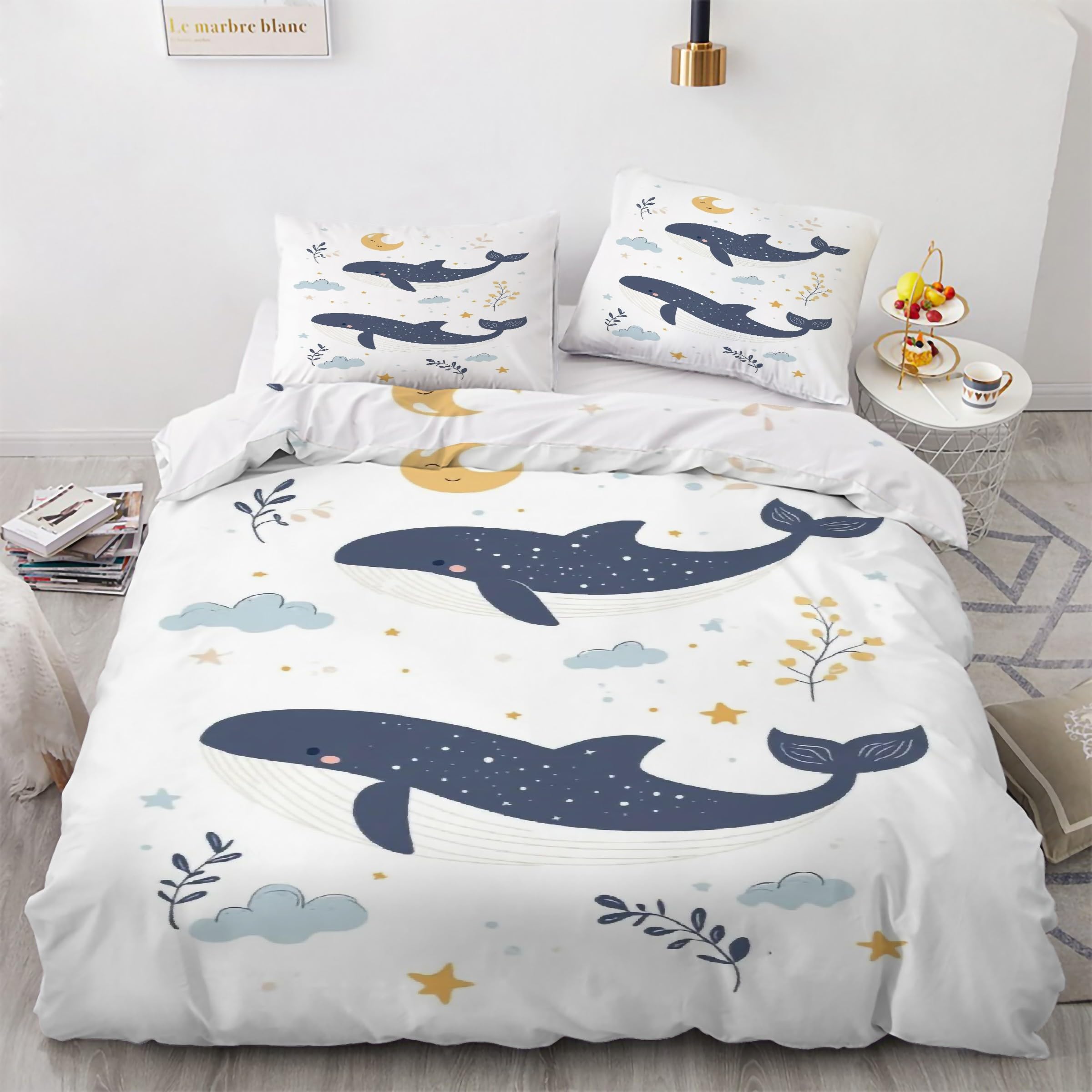 Housse de couette 220x240 dauphin avec 2 taies d'oreiller en microfibre douce