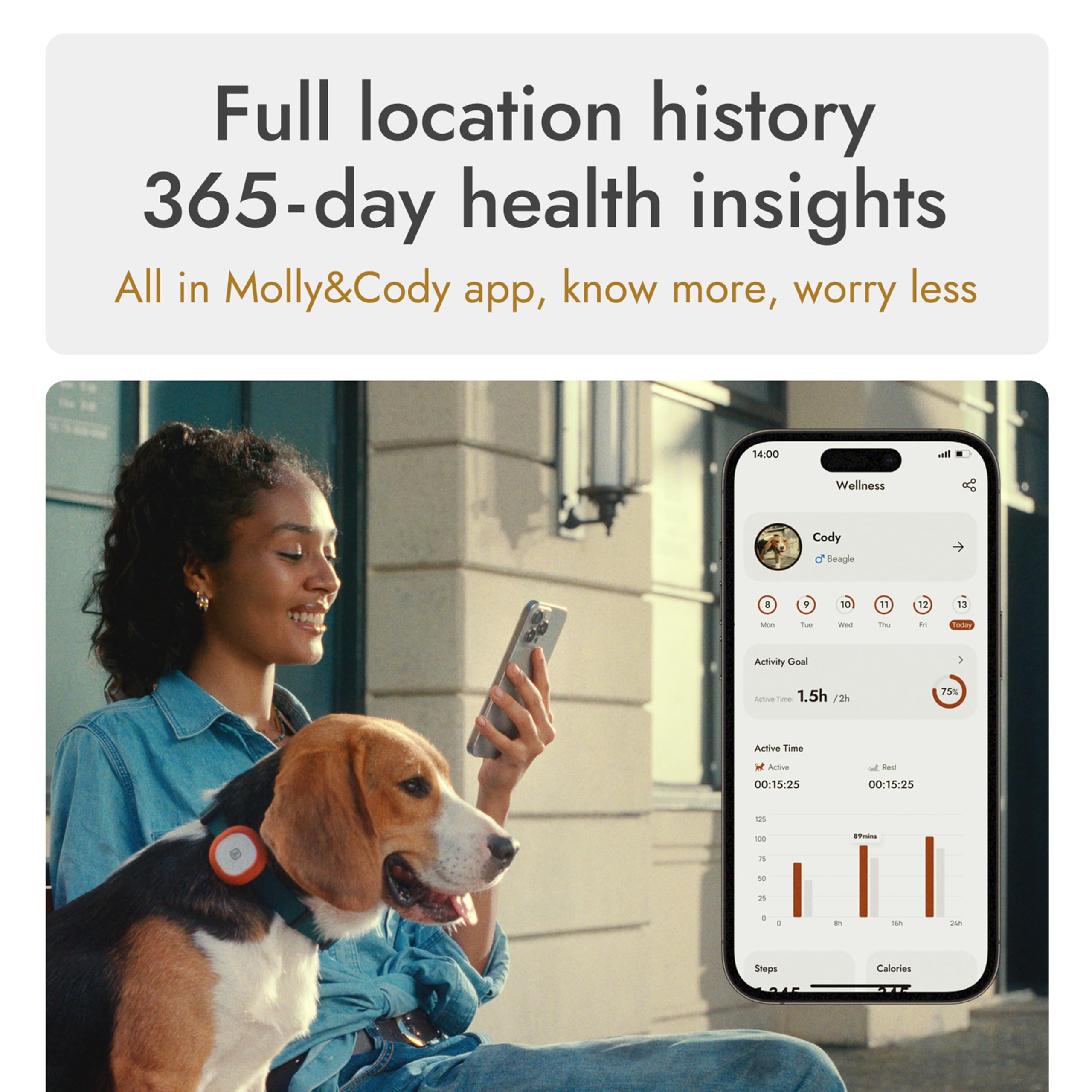 GPS + Bluetooth Pet Tracker for Cats & Dogs – Real‑Time Tracking, Virtual Fence, IP67 Waterproof, Up to 60‑Day Battery, Health Monitoring, iOS/Android – Subscription Required (Gold) - image 6