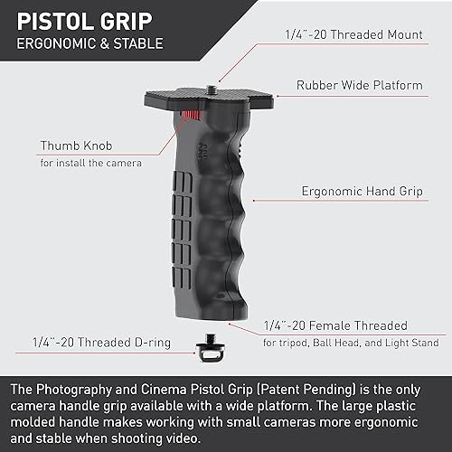 Miniatura 2 de Photography & Cinema Mango de empuñadura de pistola con tornillo estándar de 1/4 pulgadas para cámara DSLR sin espejo, mango estabilizador de video,