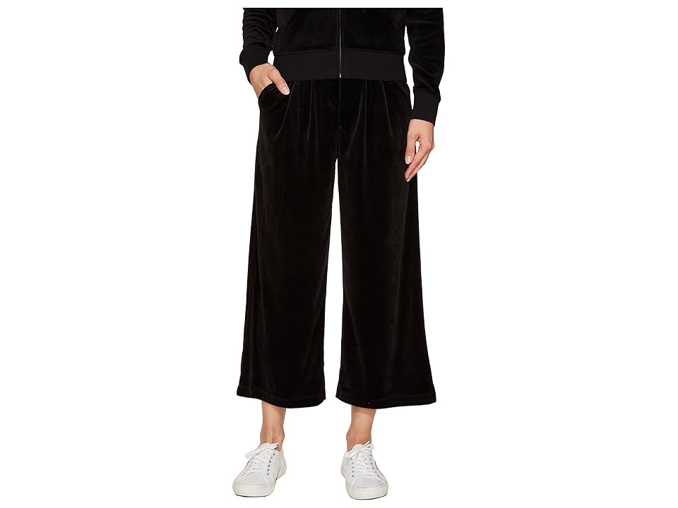 

Juicy Couture Lightweight Velour Cropped Wide Leg Trousers (Pitch Black) Women's Casual Pants