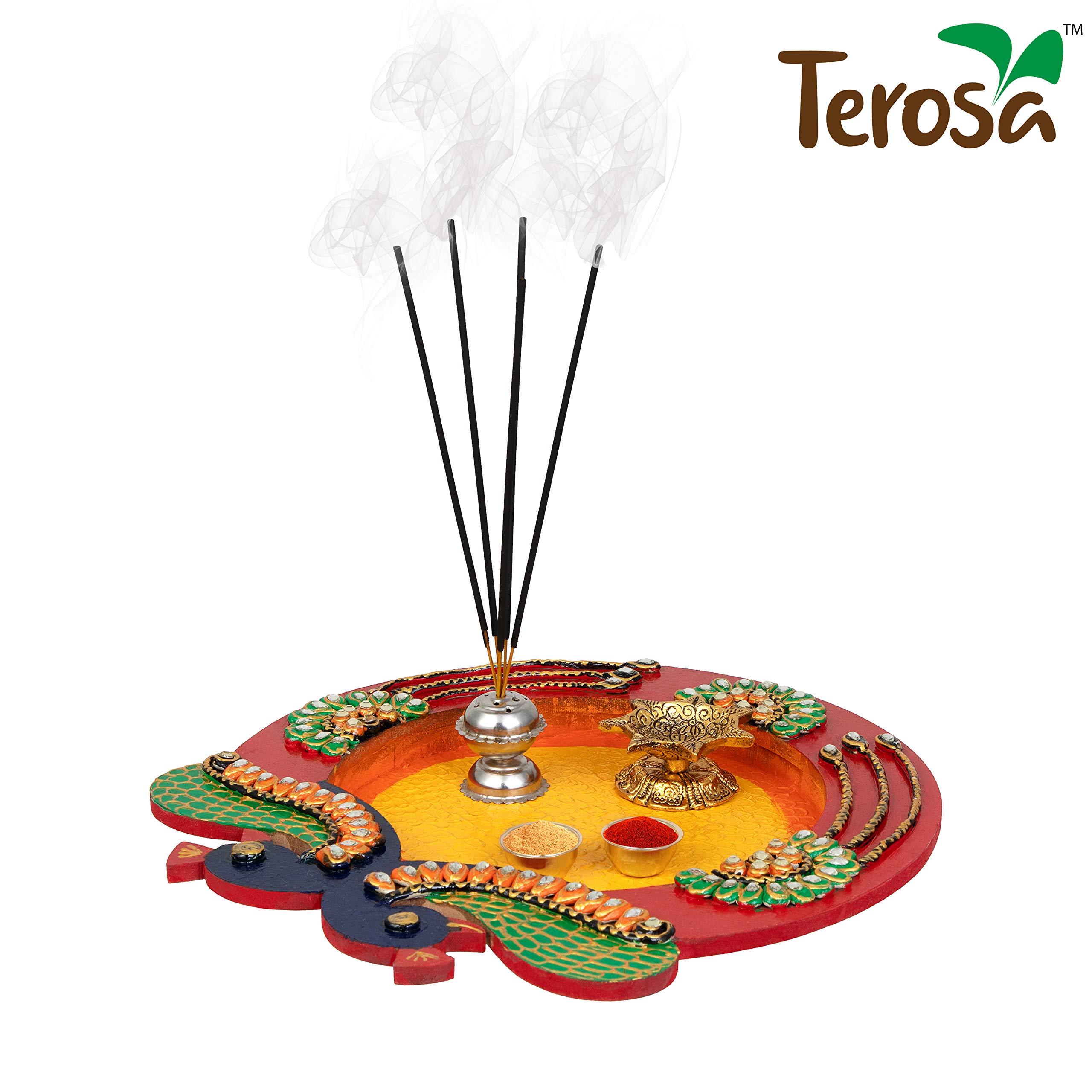 Terosa Peacocks Embrace Pooja Thali Handicraft Wooden 1