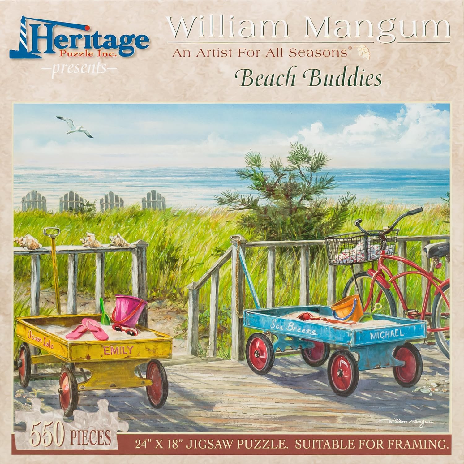 Heritage Puzzle - Beach Buddies by William Mangum - 550 Piece Jigsaw Puzzle for Adults - Beach Puzzles for Women and Men - Cool Jigsaw Puzzles - Coastal Landscape Art