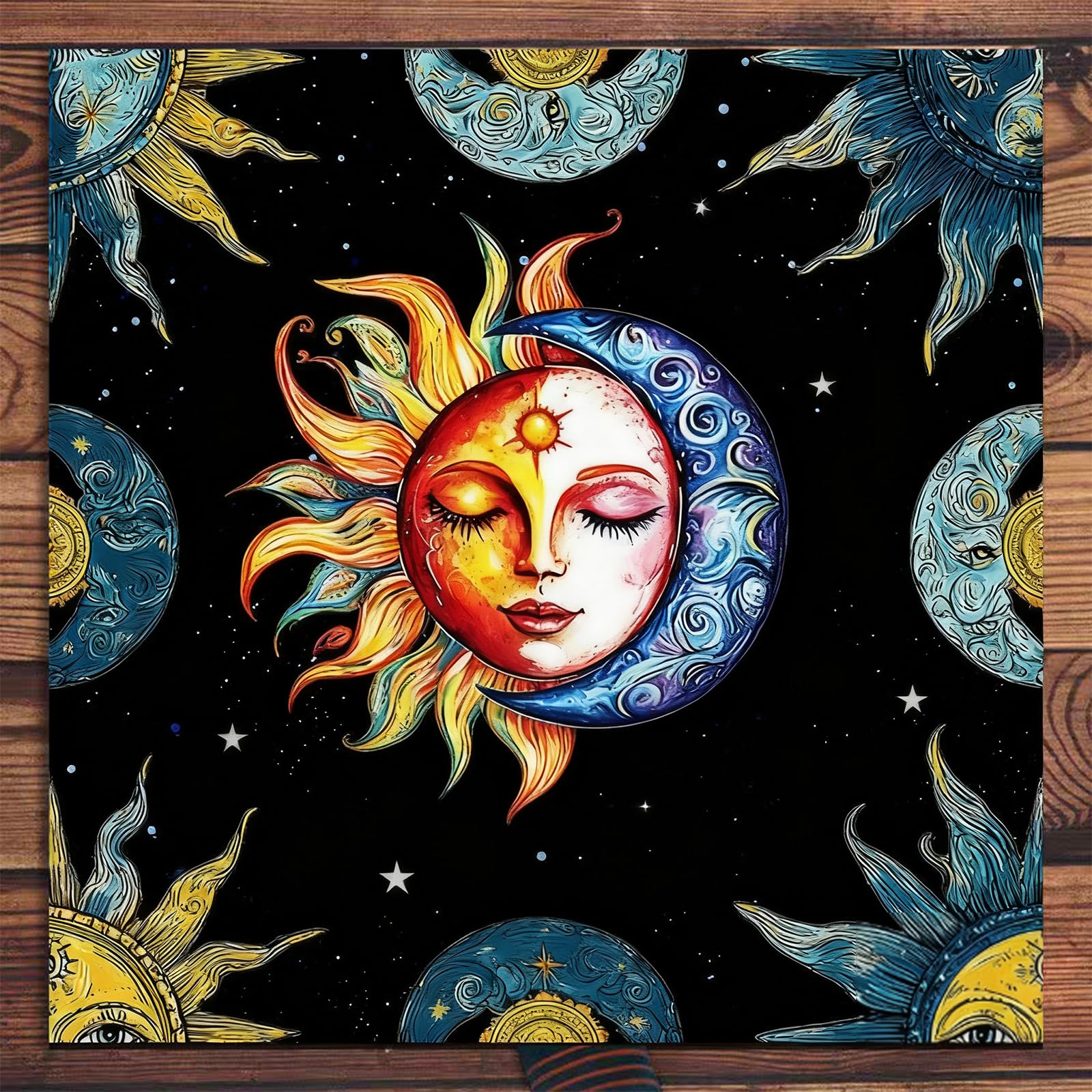 Mantello per Carte dei Tarocchi Nero con Simboli della Luna e del Sole, Tappetino da Lettura per Divinazione, Perfetto per Principianti e Esperti, Facile da Piegare e Trasportare