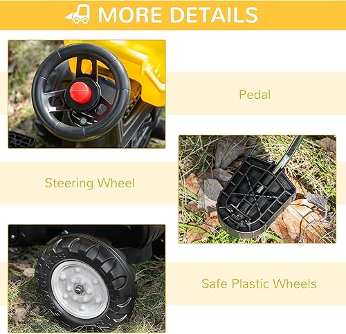 Miniatura 5 de Aosom Excavadora de Montar con Cubo de Control Manual, Carro de Pedales Tractor Sin Motor, Juego de Simulación con Avance y Retroceso, para Edades