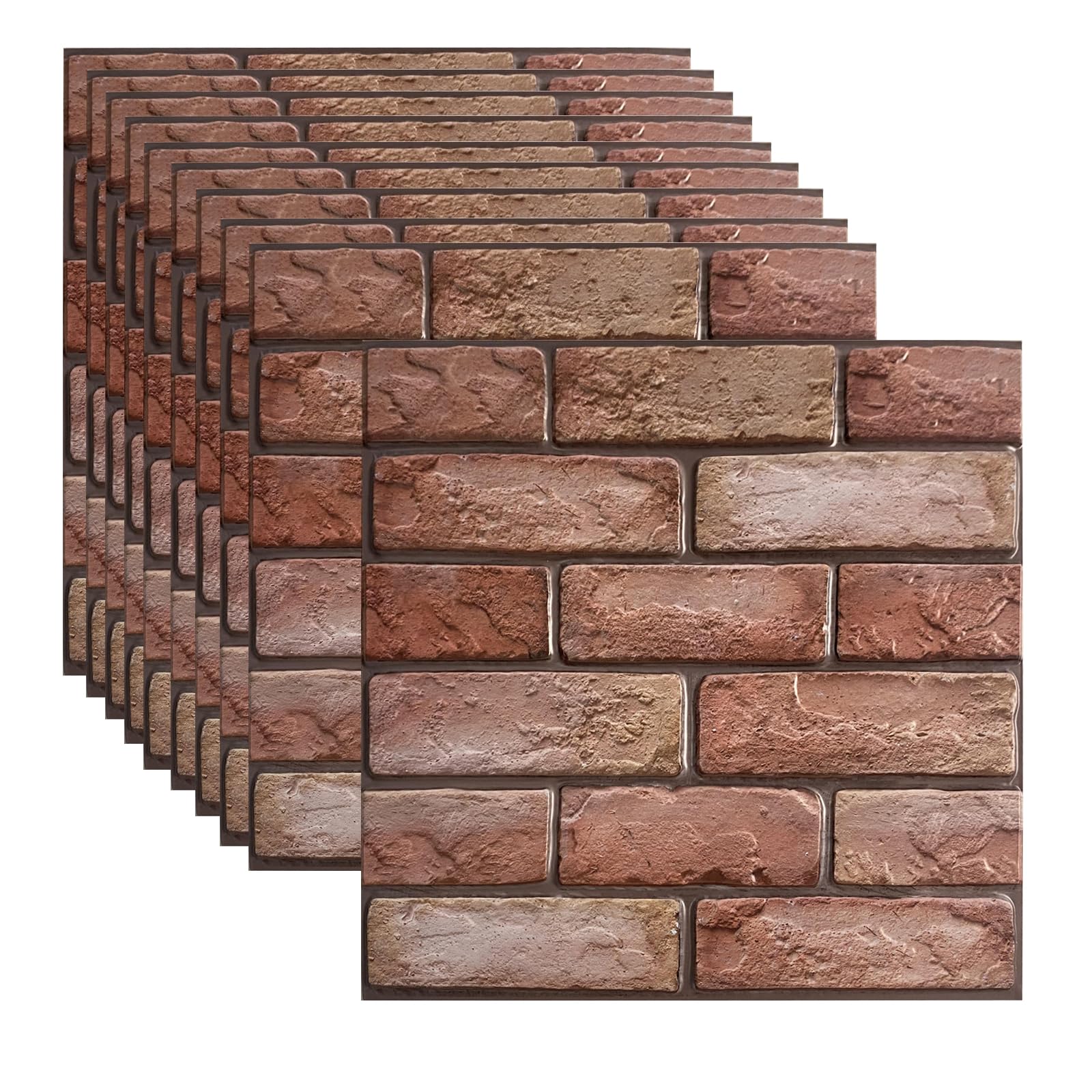 Panneaux muraux 3D brique rouge autocollants 10pcs 30x30cm
