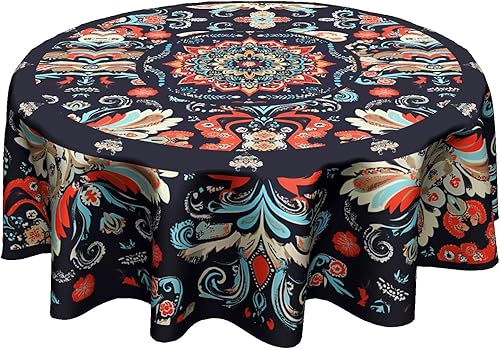 Mantel Redondo Bohemio de 60 Pulgadas - Mantel de Mesa Floral Bohemio Occidental Étnico Manteles Circulares Cubierta para Cocina Comedor Patio