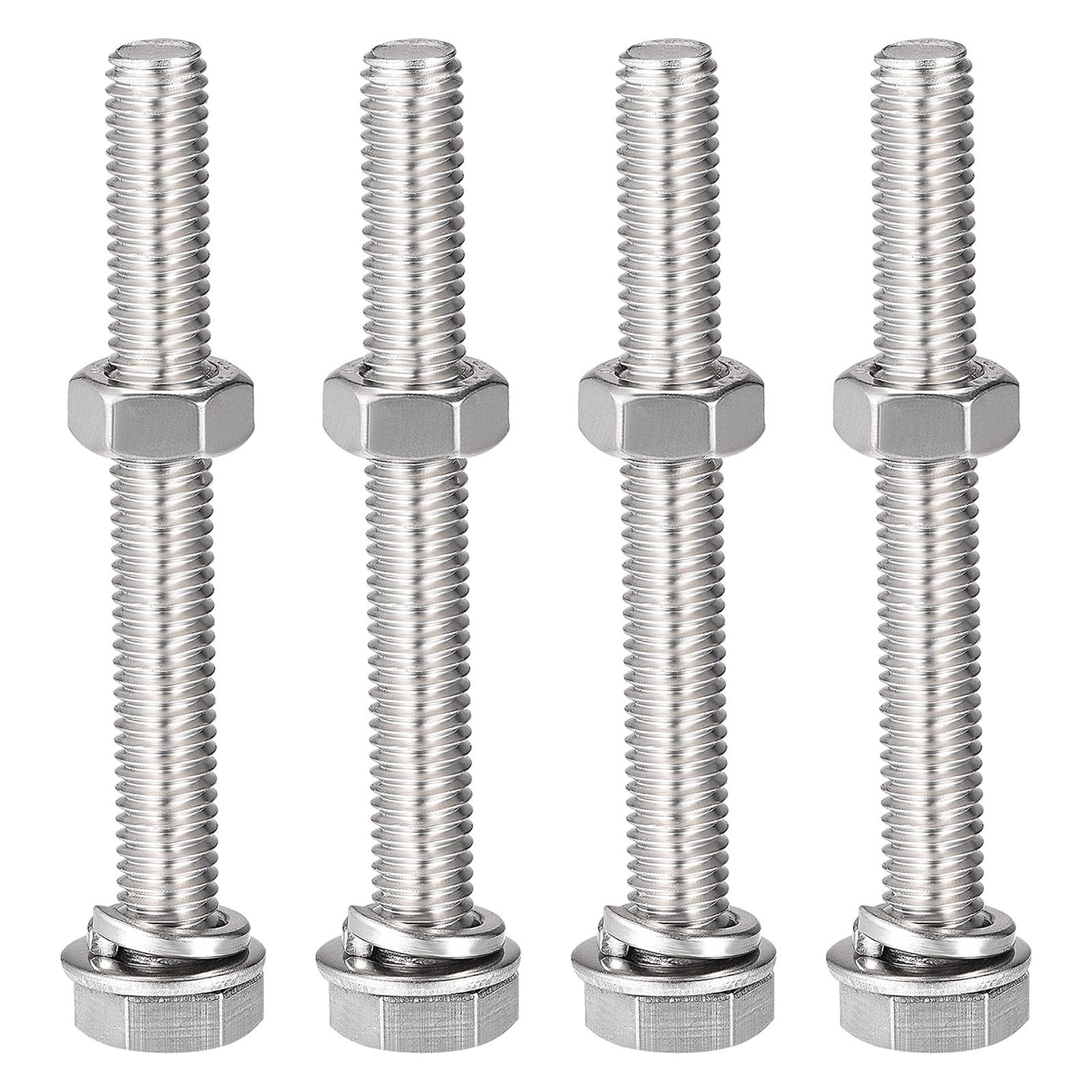 TOP-VIGOR 4Pcs M8 x 65mm Hex Head Screws Bolts, Nuts, Flat & Lock Washers Kits