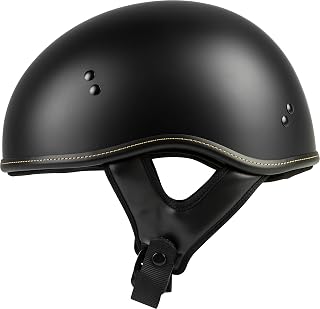 HIGHWAY 21 0.357 Motorcycle Half Helmet, ABS Shell Solid Safety Head Cover with Dual D-Ring Chin Strap, Black