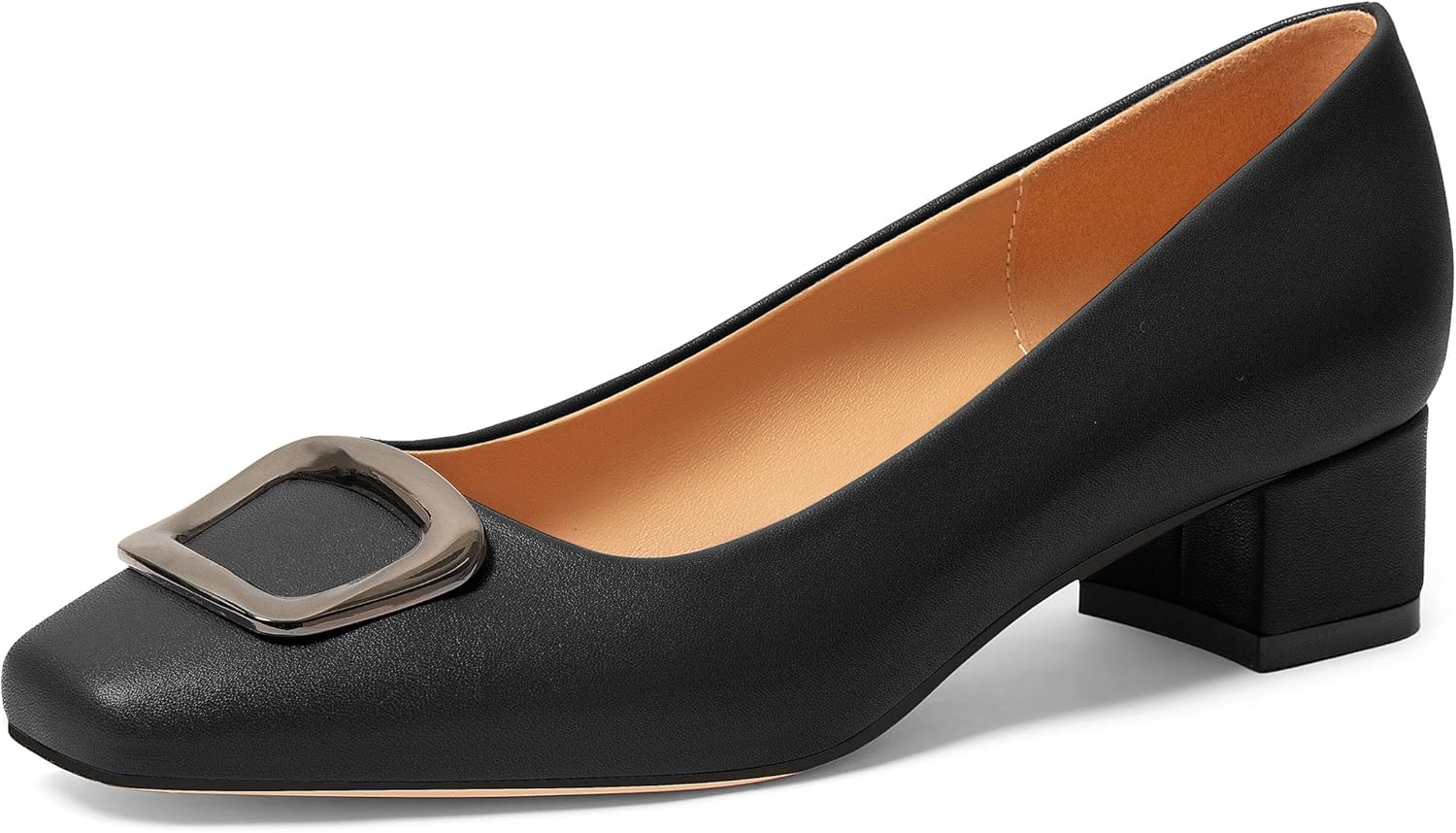 Women's Pumps Low Chunky Block Heels Square Closed Toe Slip On Comfortable Dress High Heels Shoes for Work Office Casual