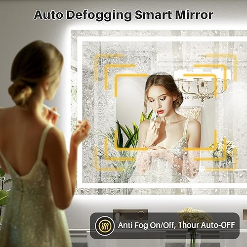 Miniatura 5 de Espejo de baño LED de 60 x 40 pulgadas con luces, retroiluminado y frontal iluminado, espejo de tocador de baño con luz antiniebla para pared,