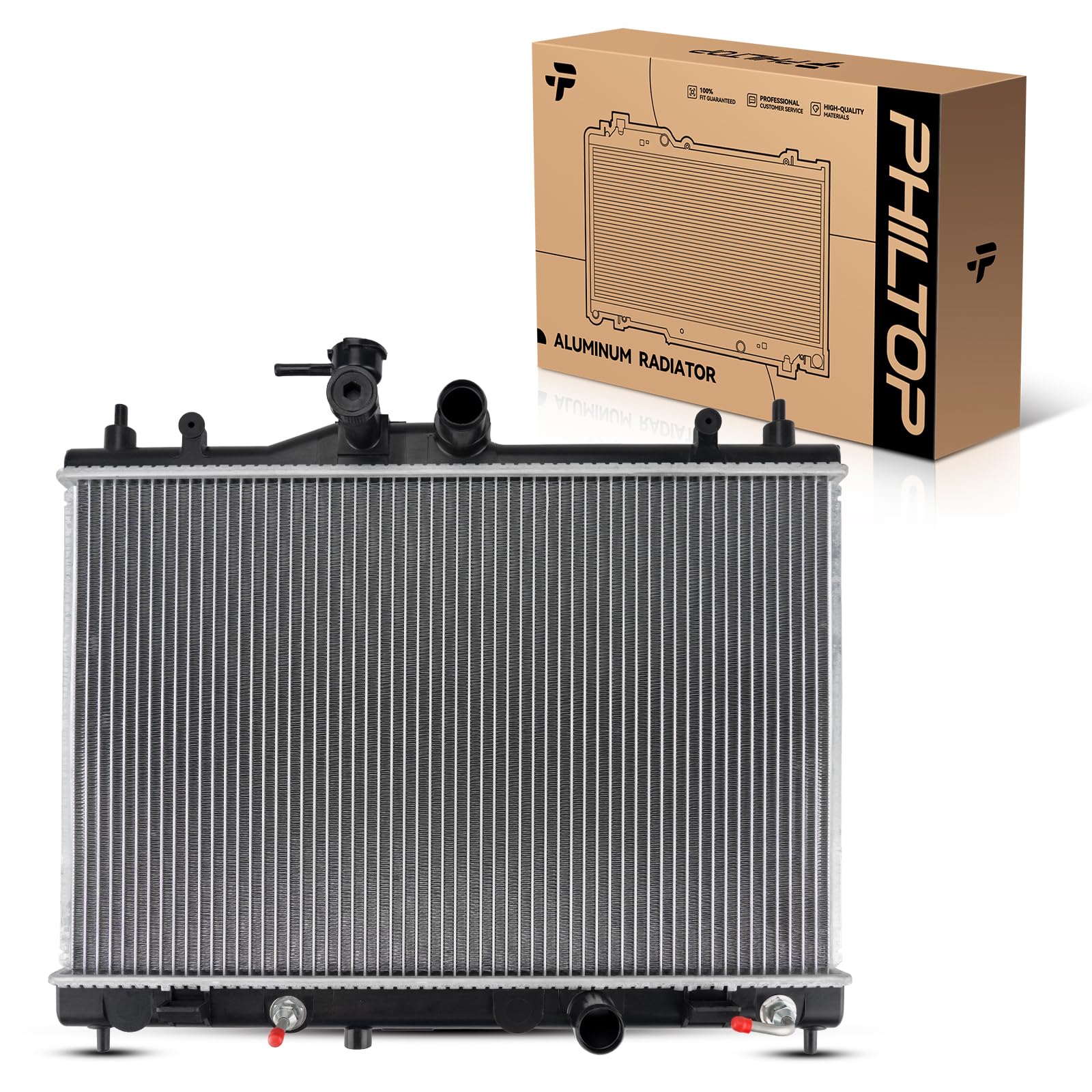 PHILTOP Core Radiator Compatible with 2007-2012 Versa 1.8L, 2012 Versa 1.6L Transmission Oil Cooler Included