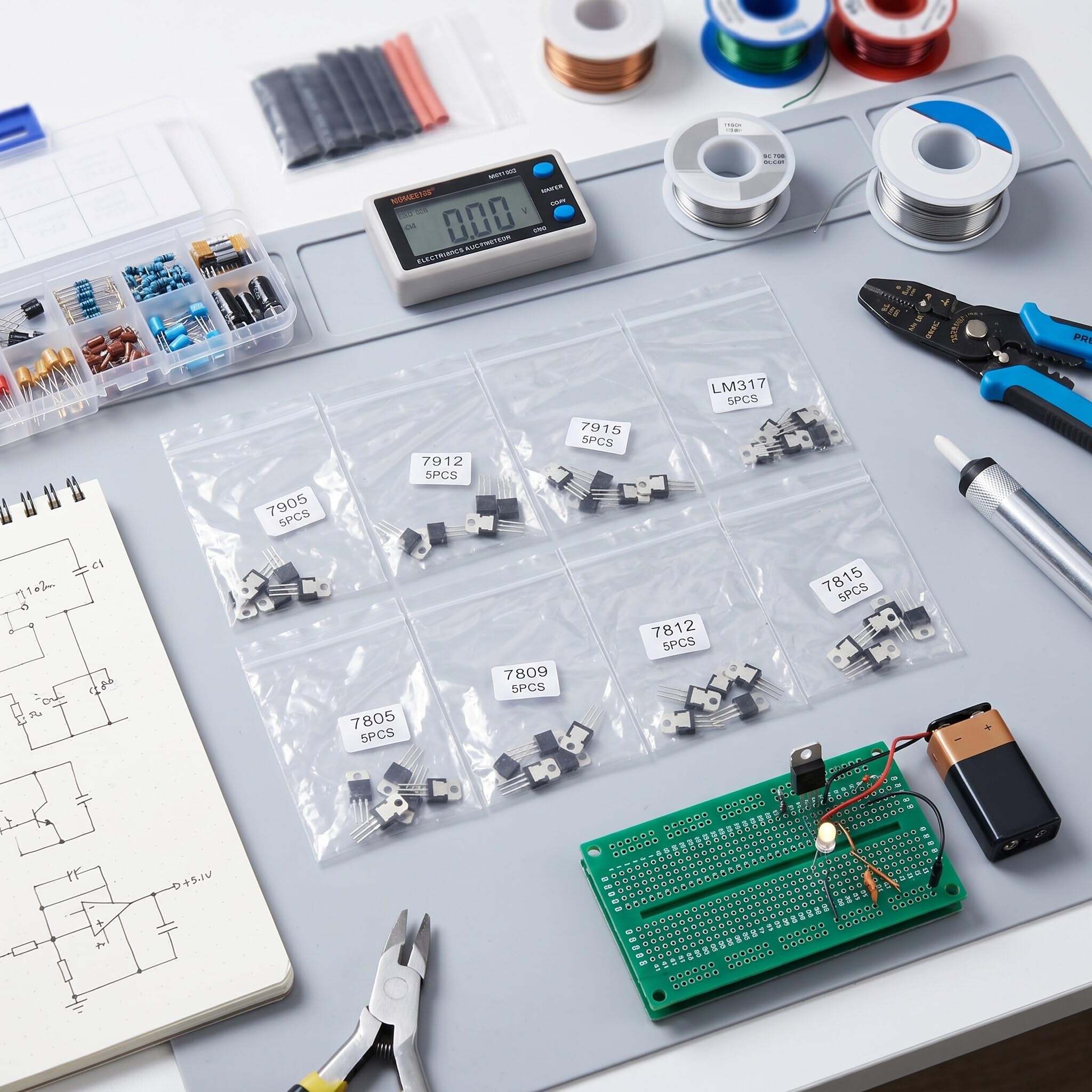 Regulatory napięcia zestaw 40 sztuk - 8 typów liniowych stabilizatorów (7805,7809,7812,7815,7905,7912,7915) dla DIY projektów elektronicznych i elektroniki hobbystycznej