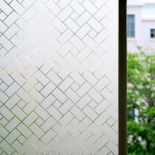 Miniatura 1 de Bloss Película decorativa para ventana de privacidad, esmerilada, película de vidrio transparente, no adhesiva para vidrio de oficina en casa, 17.7