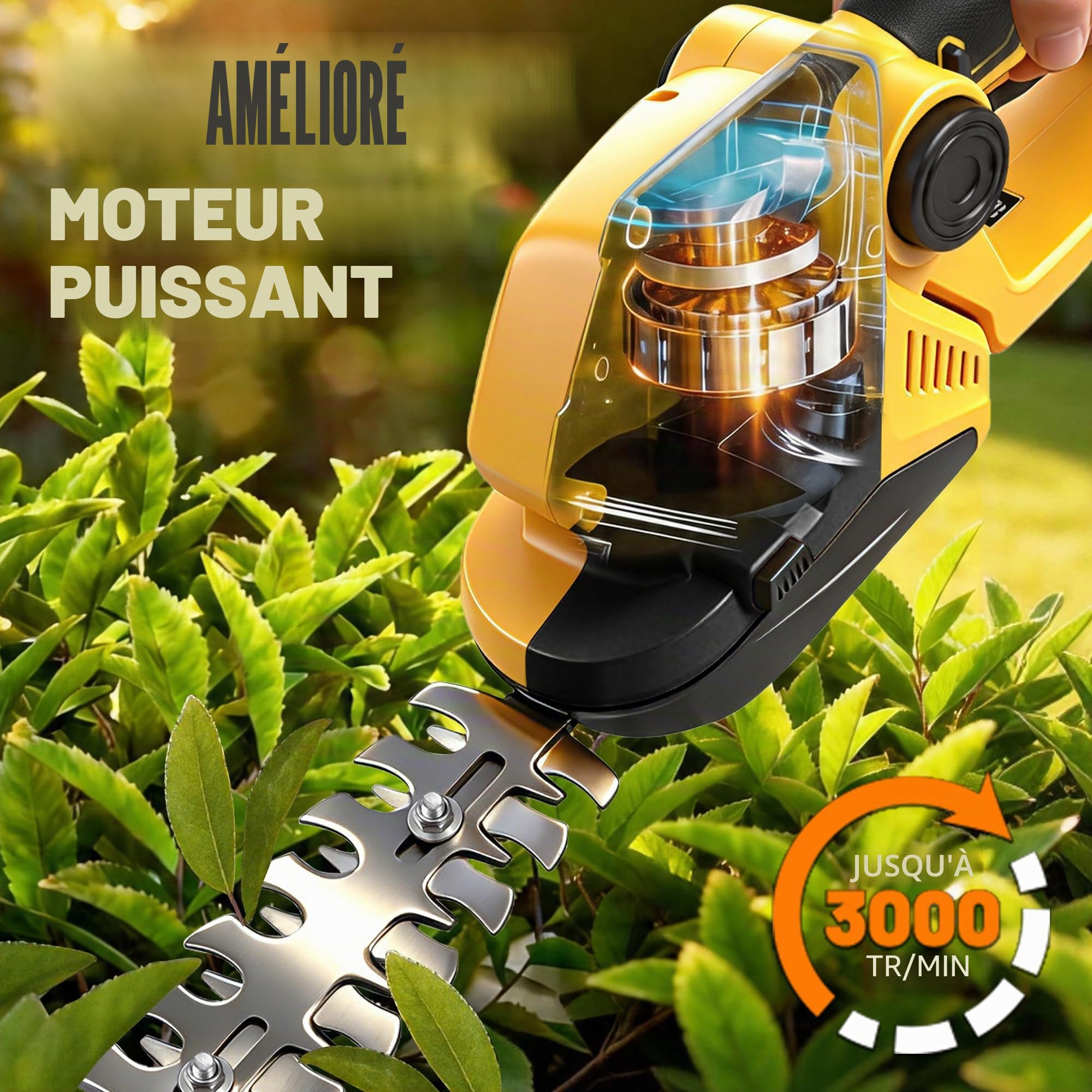 KingSom Taille Haie Batterie, Taille-Herbes sans Fil avec Batterie 21V et Chargeur, 2 Lames, Cisailles à Gazon avec Afficheur Batterie, Taille Haie Électrique Tête Réglable pour Jardin, Coupe Bordure
