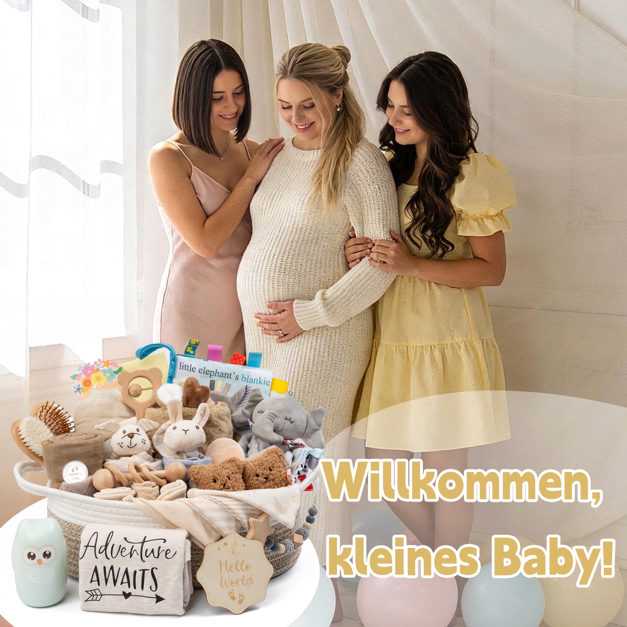 Regalo de bebé de 30 piezas - Cesta de regalo grande, ideal como regalo de recién nacido para niños y niñas. Incluye: toalla de baño con capucha, juego de bebé, peluche, sonajero, peine y tarjeta de
