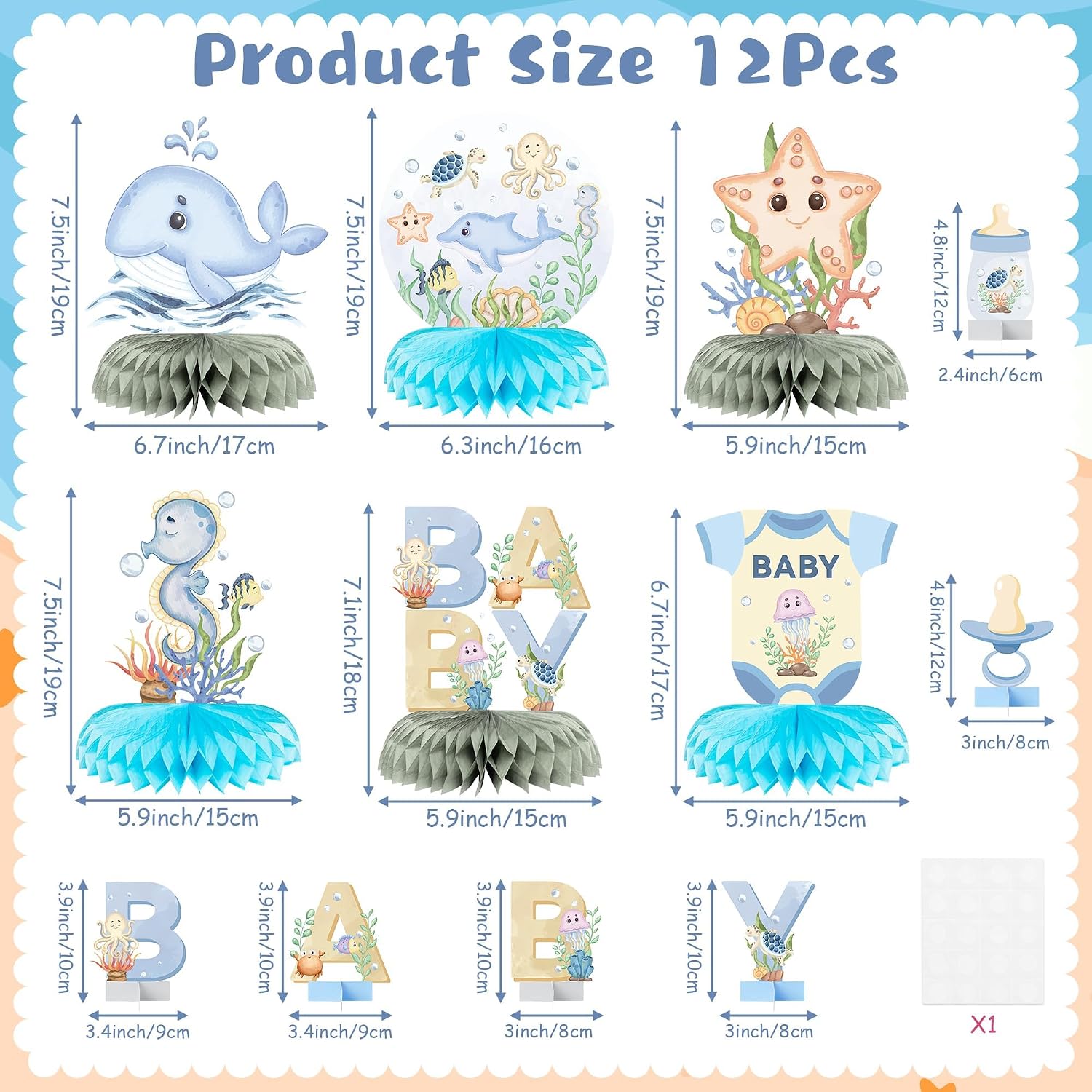 ANGOLIO Under The Sea Baby Honeycomb Centerpieces - 12Pcs Ocean Sea Animal Honeycomb Centerpieces Sea Animals Table Party Decorations for Sea Theme Baby Shower Gender Reveal Birthday Party Supplies