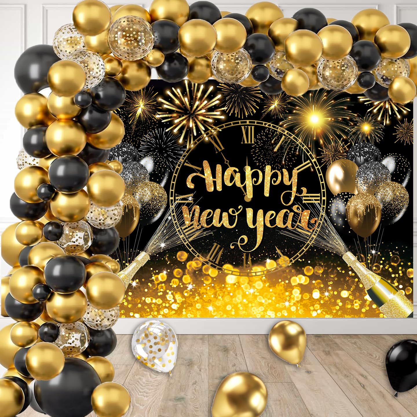 Feliz Ano Novo Round New Year Party Decoration Backdrop Kit