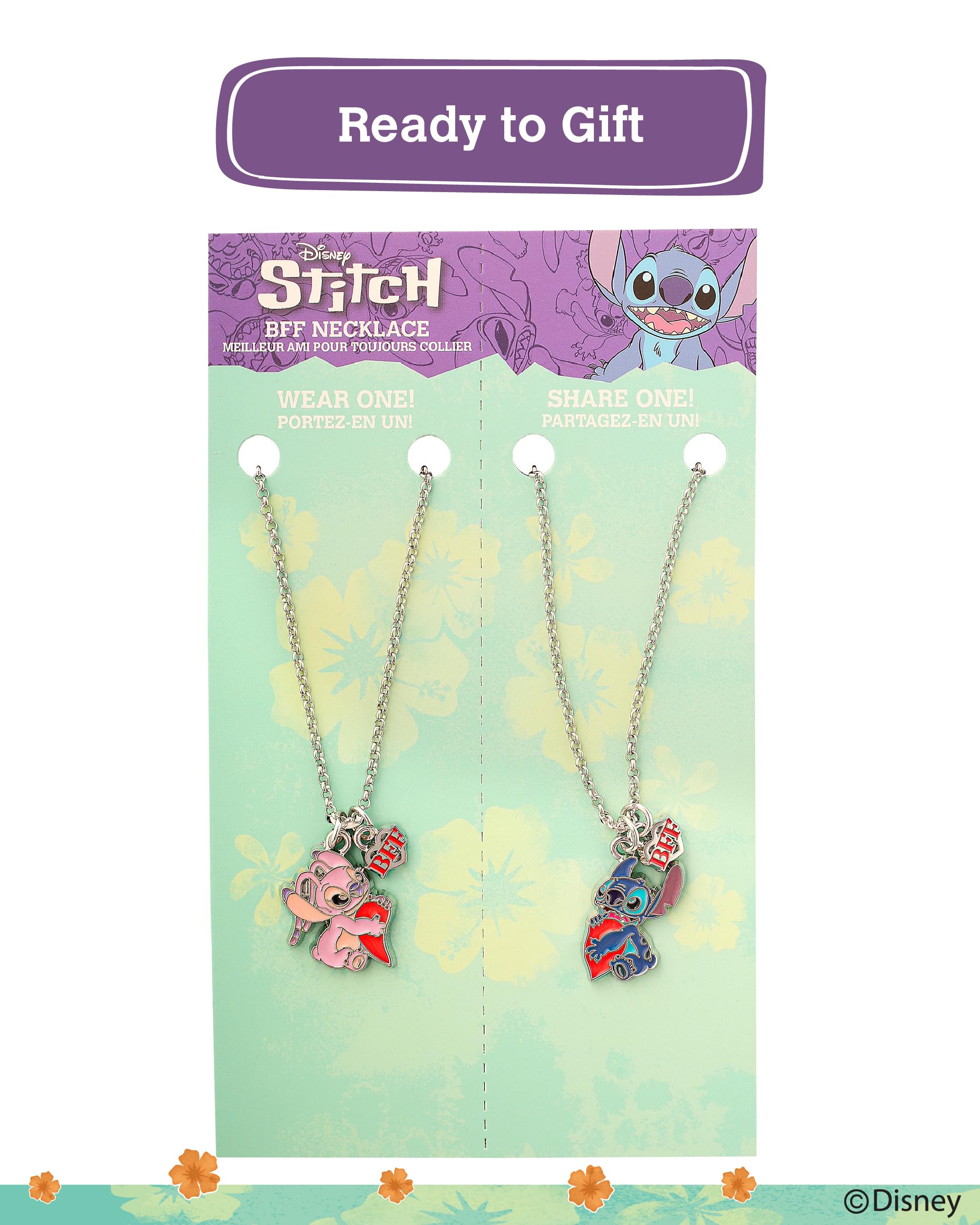 Disney Lilo & Stitch BFF Necklace Set of 2 16"+3" Official License, Best Friends Necklaces