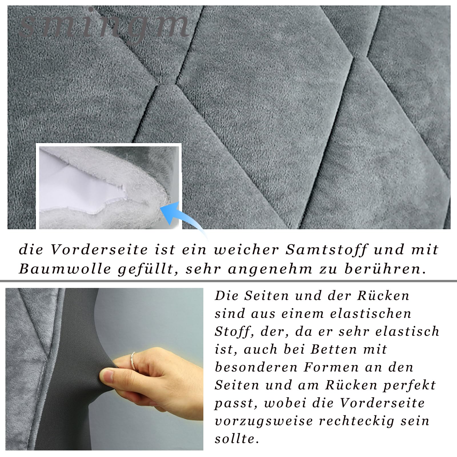 Bettkopfteil Hussen Einfarbig Baumwolle Bezug Grau,180cm | Bett Kopfteil Bezug Staubdichte Dehnbare Kopfteilbezug Verdicken Gesteppt Kopfbedeckungen Abdeckung Schutzhülle
