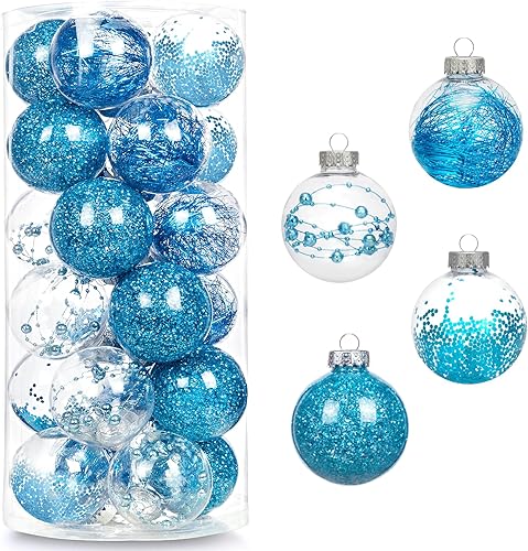Miniatura 1 de AMS Adornos de bola de Navidad transparentes de 24 quilates, 2.36 pulgadas2.362 in, juego de bolas de Navidad colgantes inastillables para árbol de