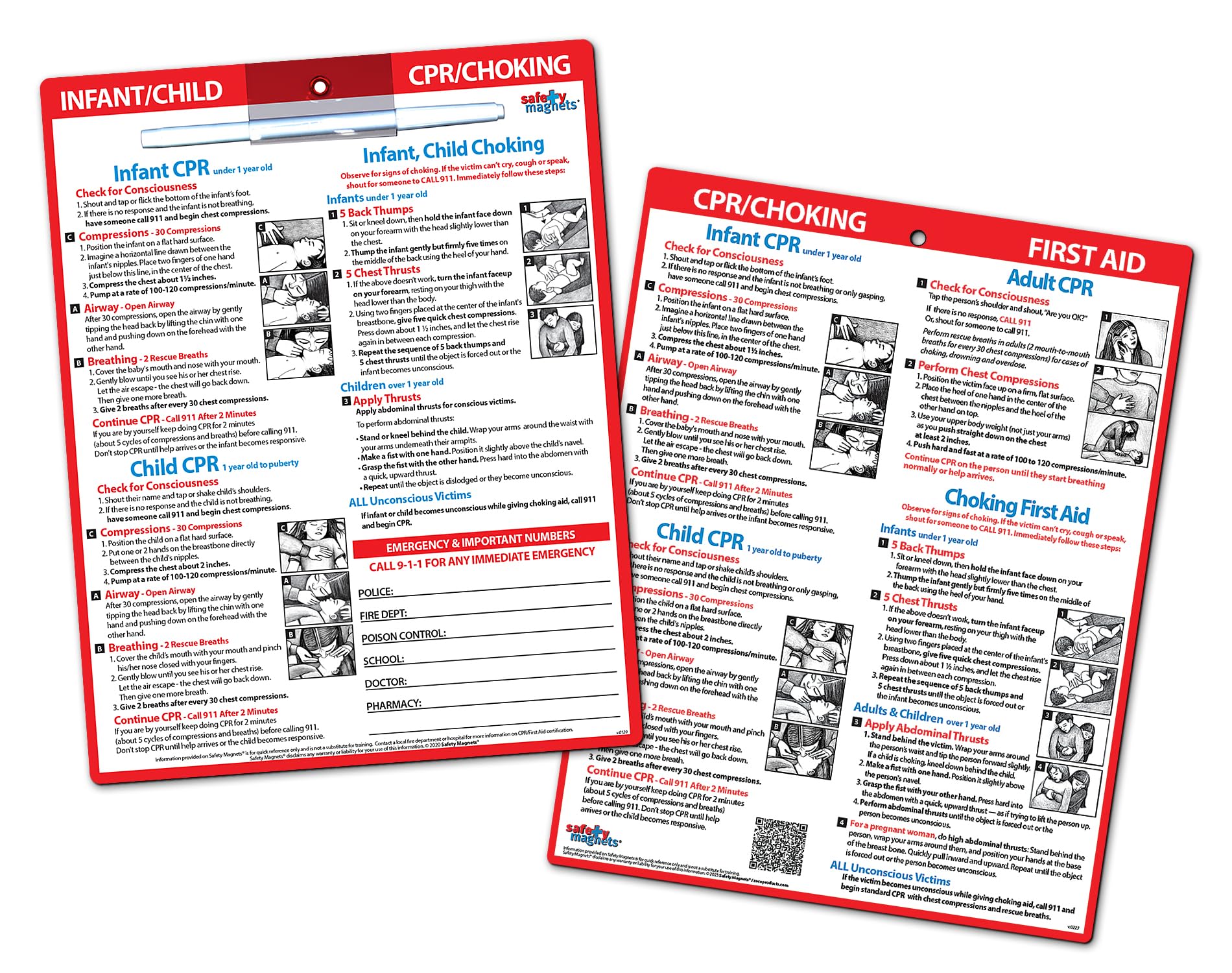 2-Pack CPR & Choking First Aid Magnets – Infant, Child, Adult – Quick Reference Guides – Laminated 8.5x11