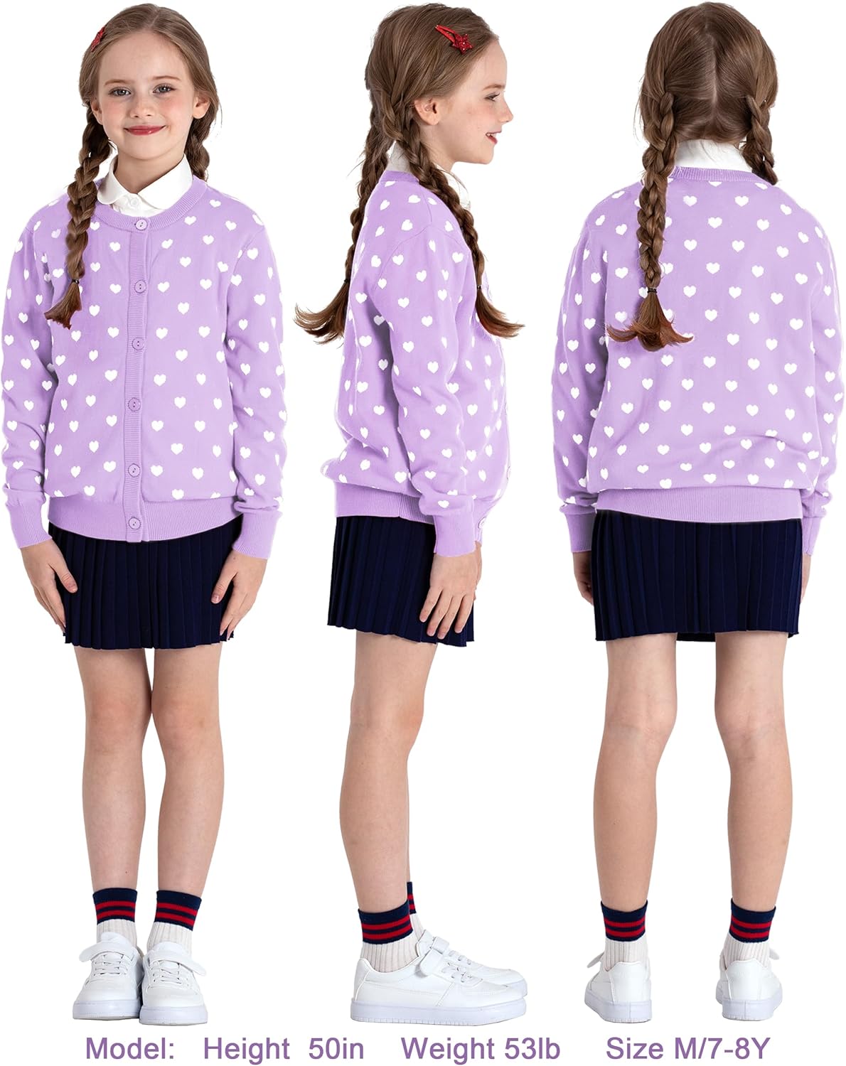 BOBOYOYO Girls Cardigan 100% Cotton Kids Heart Cardigan Sweater Valentines Long Sleeve Toddler Girl Soft Knit Cardigan - Image 2