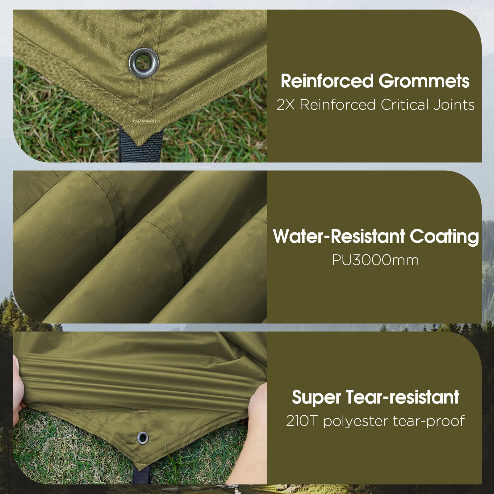 JAICOM Toldo Camping Impermeable, 3.6x2.9m Tarp - Ultraligero y Resistente al desgarro Toldo de Refugio, con Clavos de Aluminio, Cuerdas de Nylon, Clip para Lona, para Al Aire Libre, Picnic