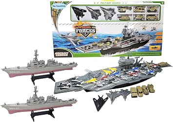33 Inch Aircraft Carrier Toy with Soldiers Military Vehicles 18 Fighter Jets + 2 Destroyer Ship Combo