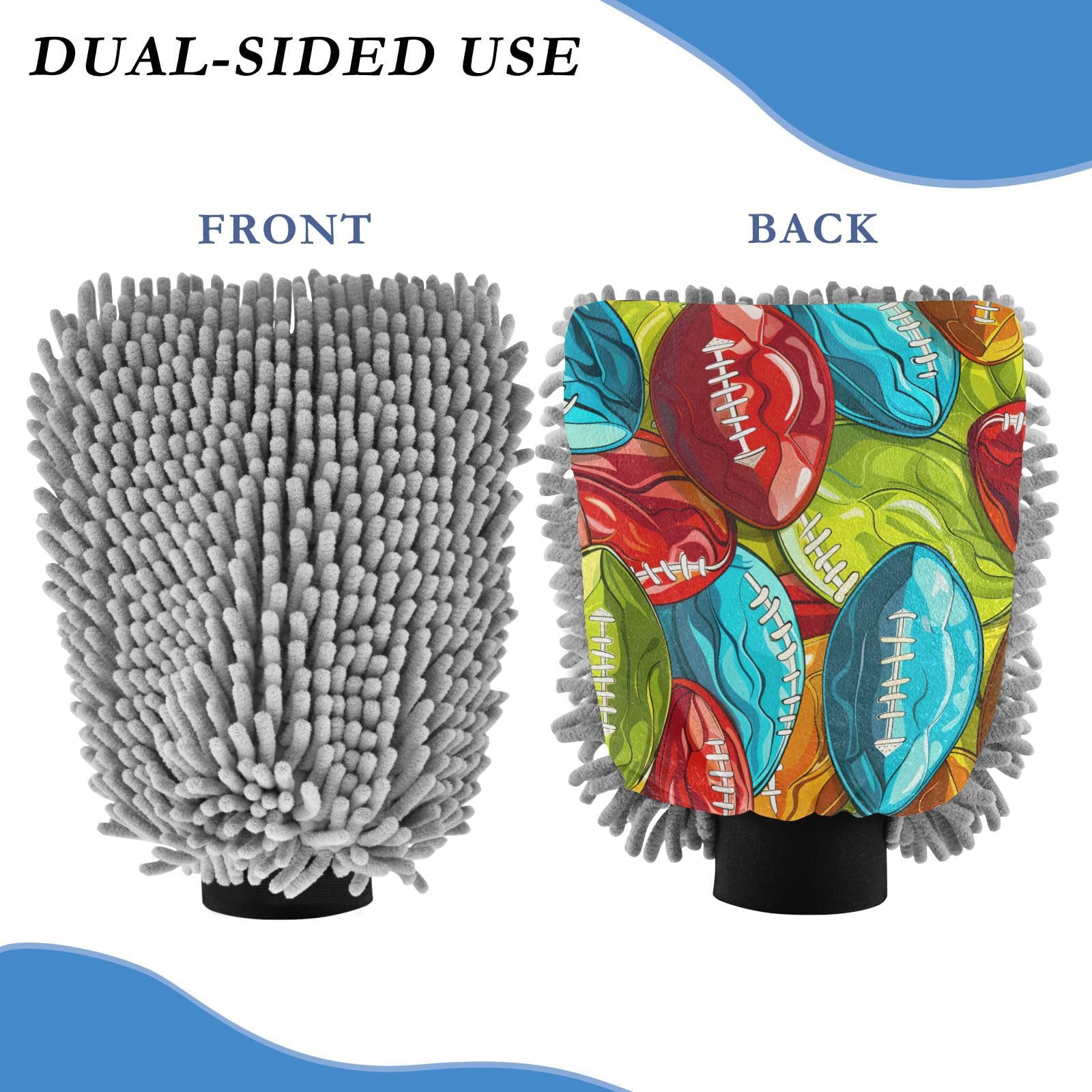 IOACIY Absorbent Microfiber Car Wash Drying Mitts, 2 Pack, Scratch-Free & Lint-Free, Rich Foam, Highly Absorbent, Double Sided, Wash Mitt Perfect for Car Washing, M, Football (9)