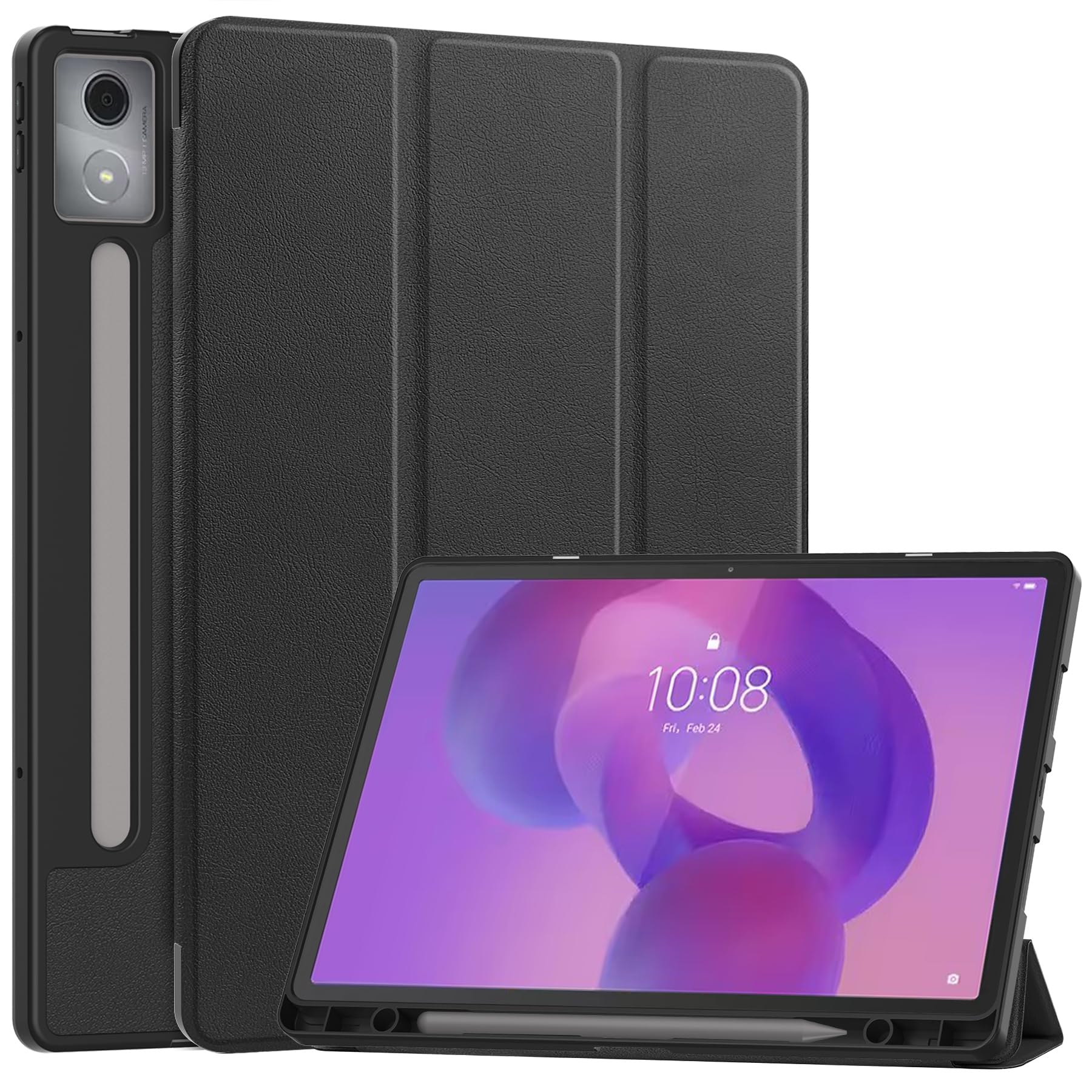 EasyAcc Hülle für Lenovo Idea Tab Pro 12.7 Zoll 2025 mit Stifthalter TB-373FU TB-375FC, Ultra Dünn mit Standfunktion Slim PU Leder Schutzhülle (Schwarz)