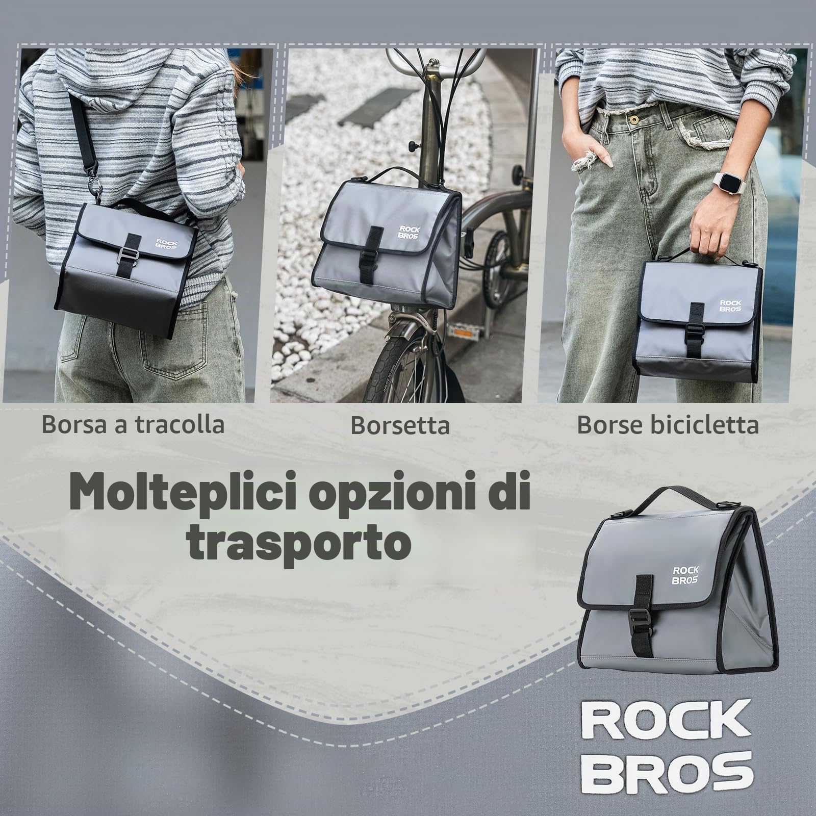 ROCKBROS Borsa Anteriore per Bici Brompton, Borsa con Fibbia Bormpton Bike, Grande Capacità 4-7L, Termica, Portatile con Tracolla