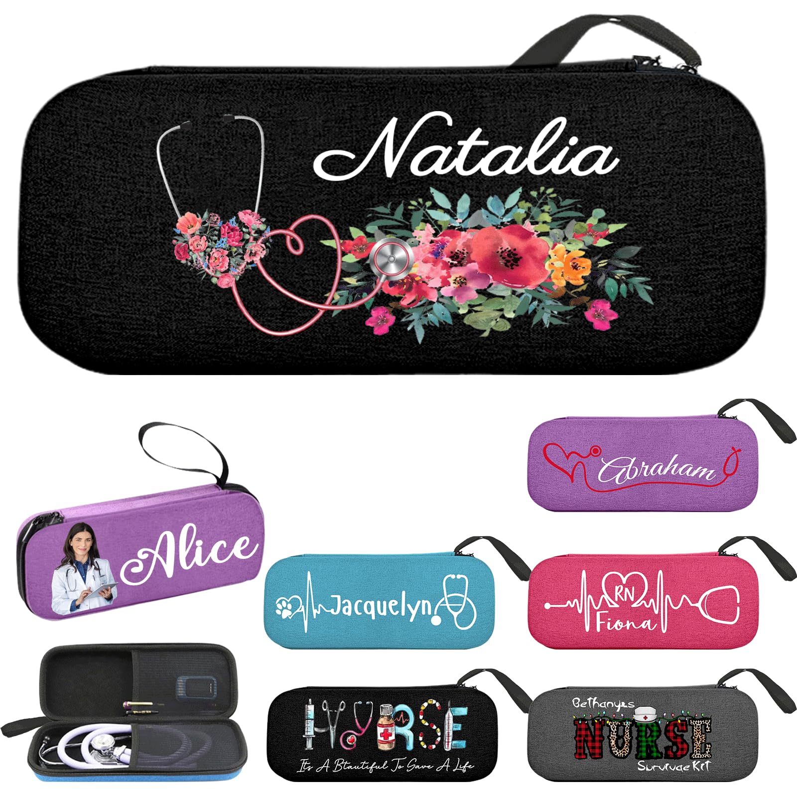 Nurses Week Gift Personalized Stethoscope Case Custom Nurse Name Stethoscope Holder Case Customized Name Lightweight Hard Carrying Storage Bag with Pocket for Nurse Doctor Medical Assistant