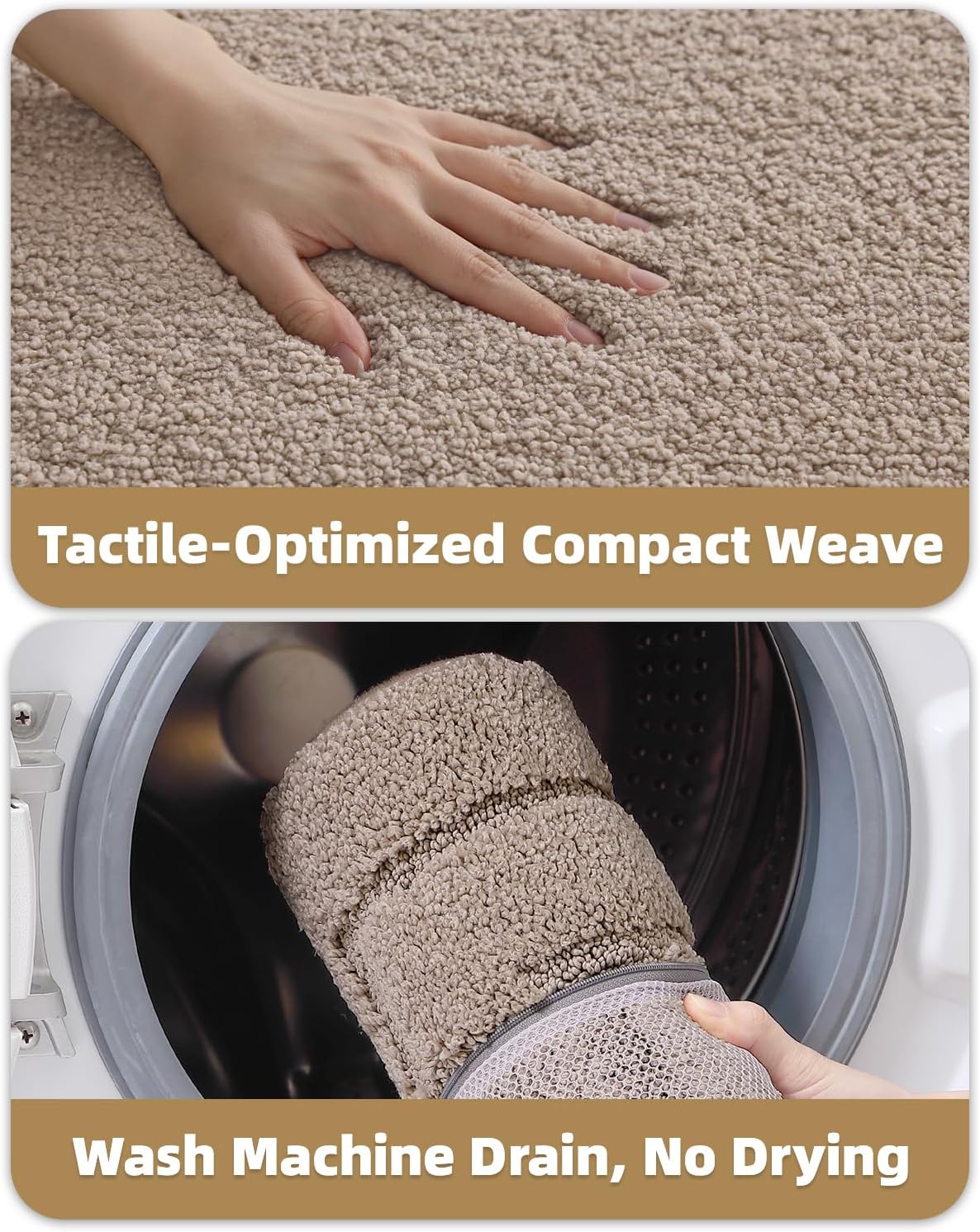 Color&Geometry Bathroom Rugs 30"x17" Non Slip with Rubber Backing,Absorbent Washable Bath Mat Quick Dry Bath Mat for Bathroom,Soft Bathmat Microfiber Plush Carpet for Bathtub and Shower Floor,Tan - Image 5