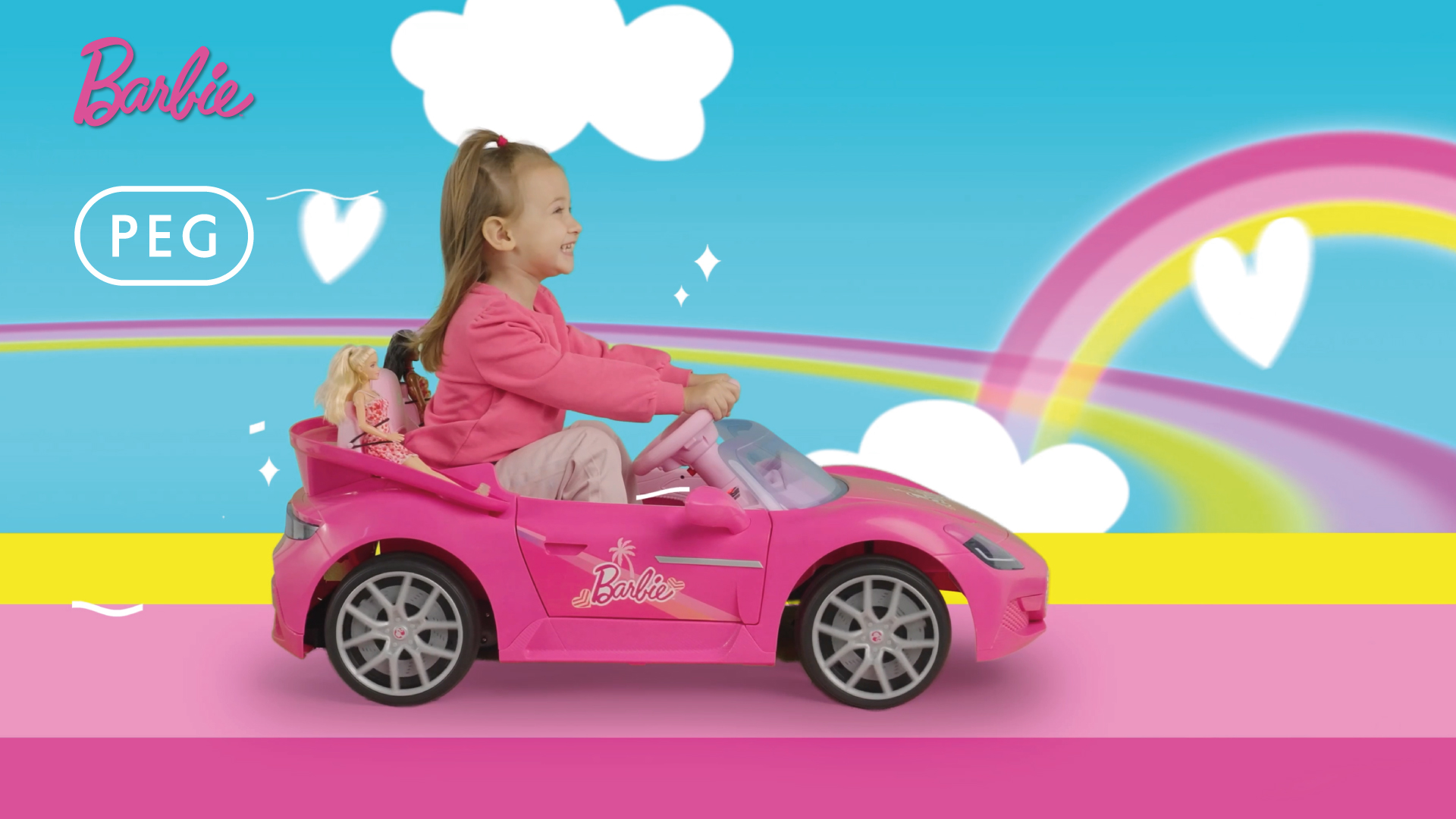 Peg Perego Barbie RC Electric Ride On Car for Toddlers, 12V Battery Powered Toy Car with Remote Control & Manual Mode, Dual Seats for 2 Dolls, Opening Doors, Lights & Sounds, Ages